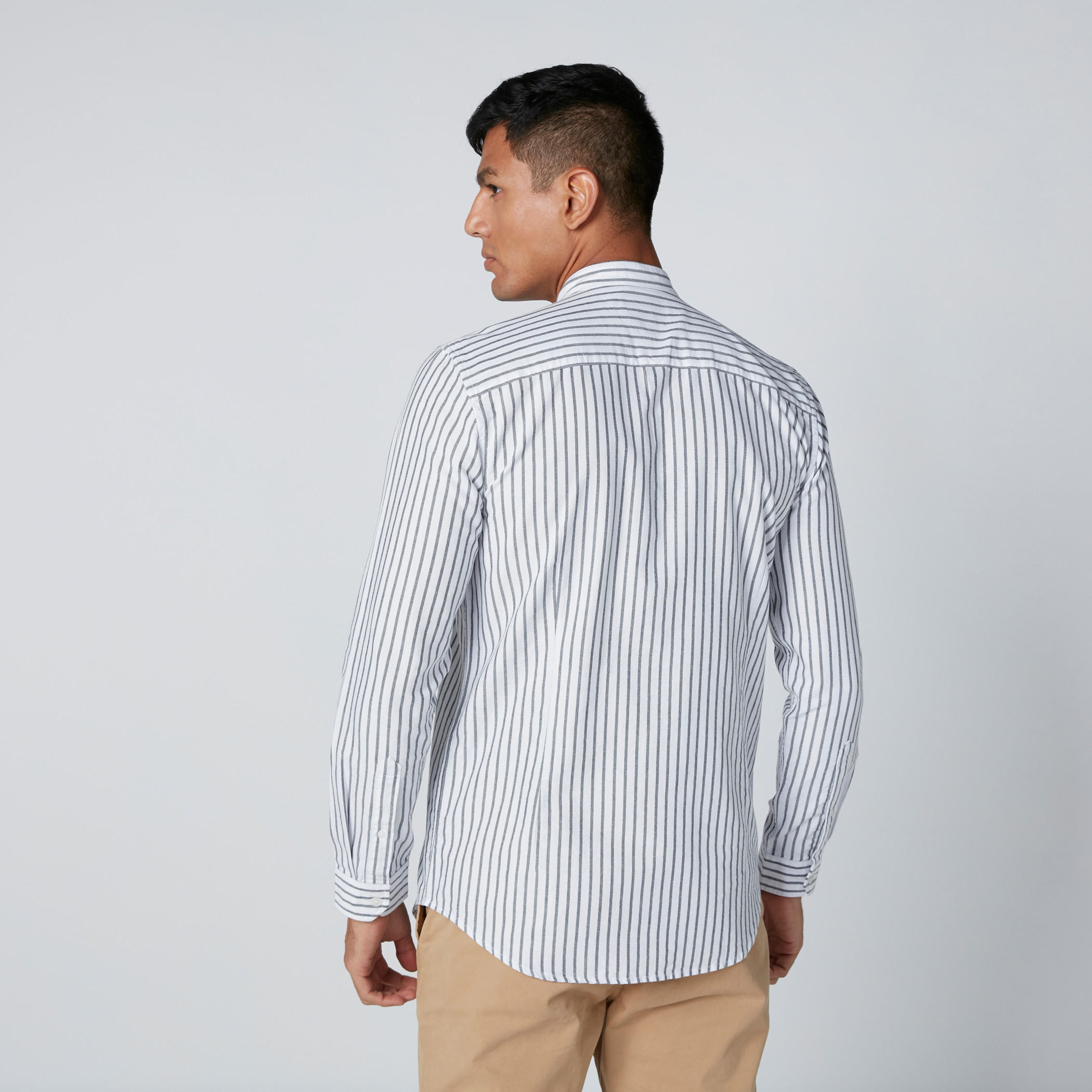قميص مقلّم بياقة ماندارين وأكمام طويلة-men-clothing-shirts-image-2