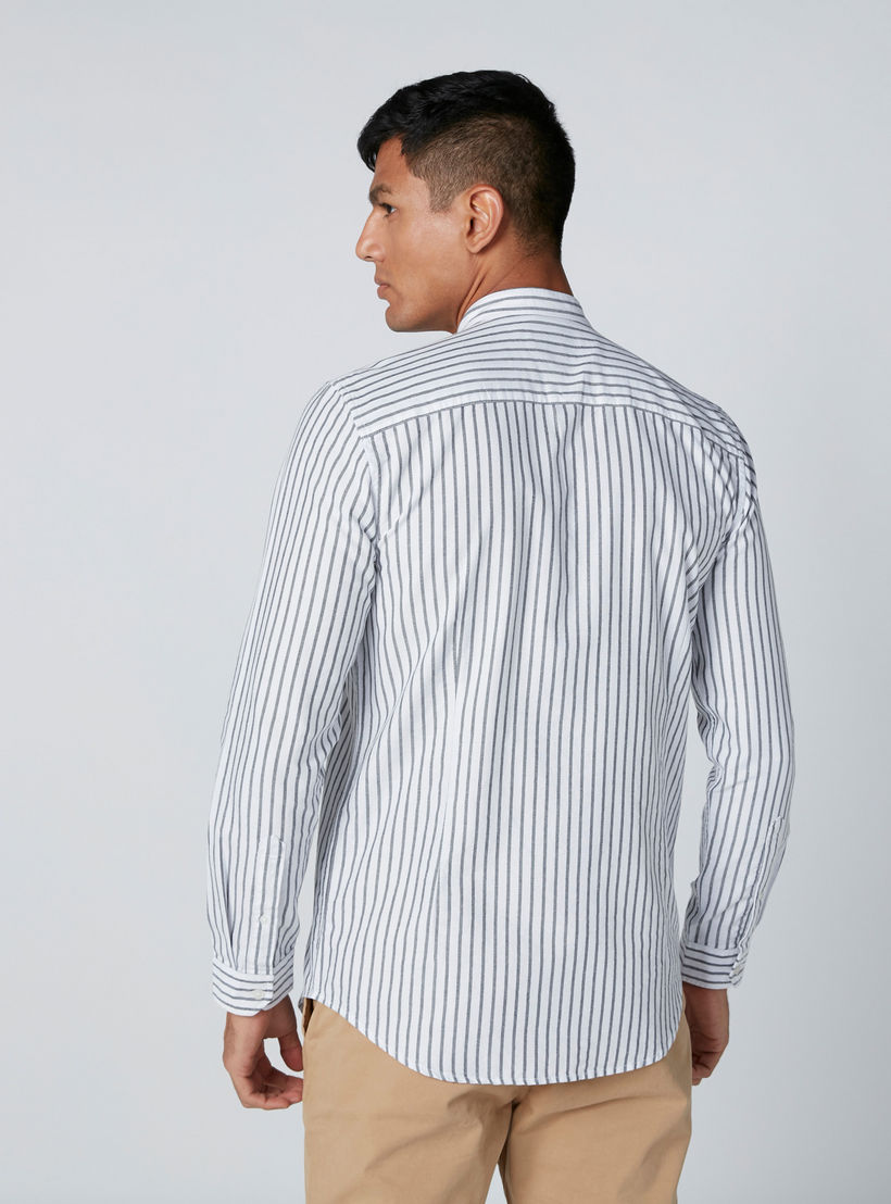قميص مقلّم بياقة ماندارين وأكمام طويلة-men-clothing-shirts-image-2
