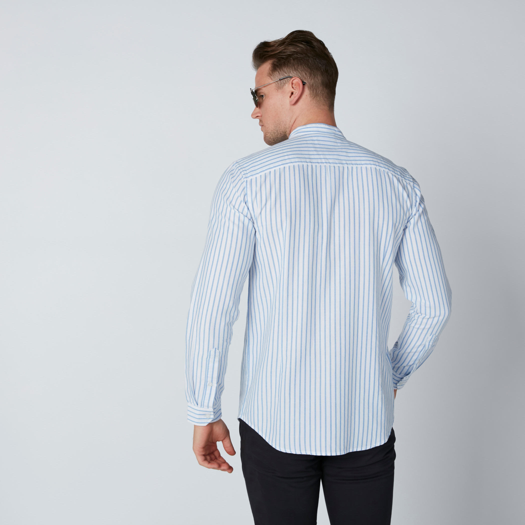 قميص مقلّم بياقة ماندارين وأكمام طويلة-men-clothing-shirts-image-2