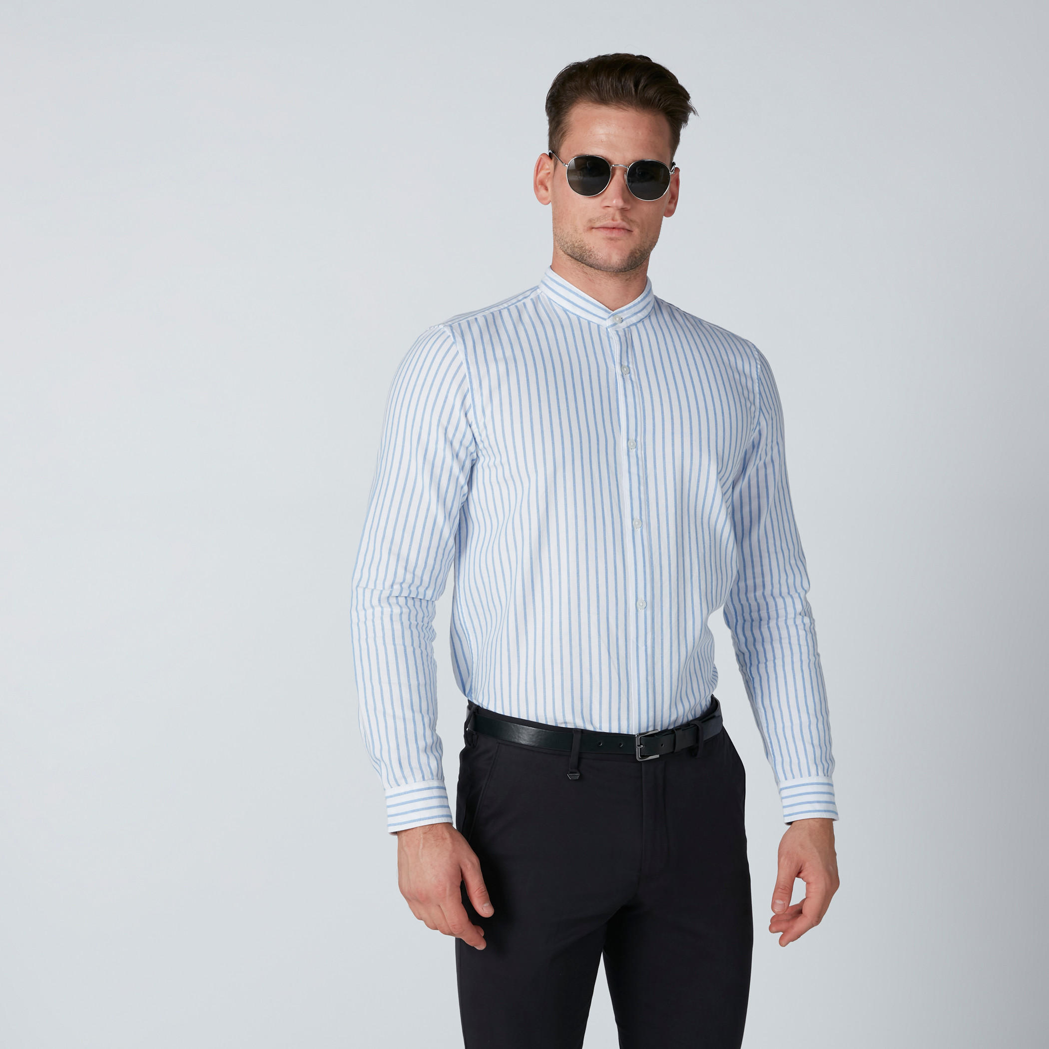 قميص مقلّم بياقة ماندارين وأكمام طويلة-men-clothing-shirts-image-3