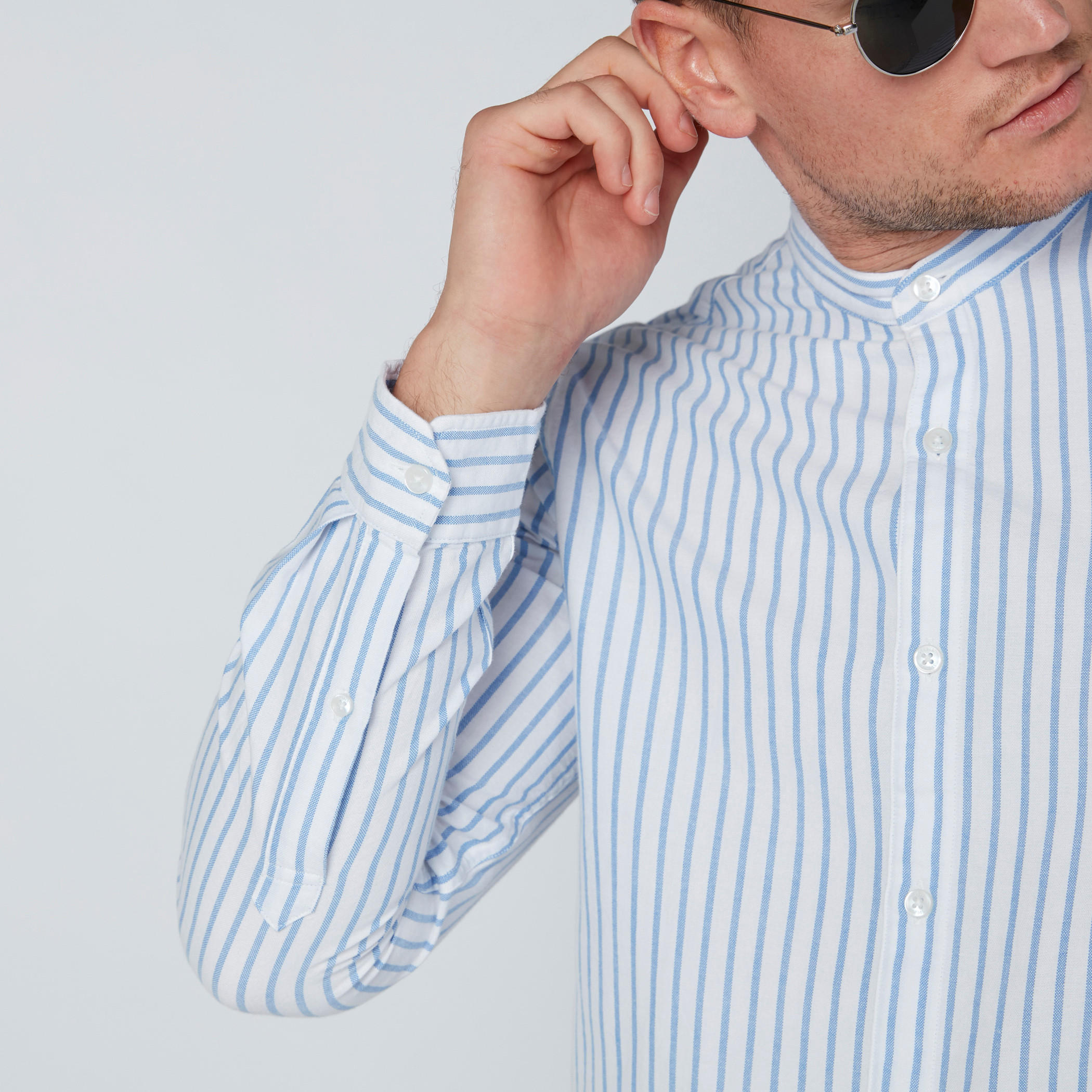 قميص مقلّم بياقة ماندارين وأكمام طويلة-men-clothing-shirts-image-4