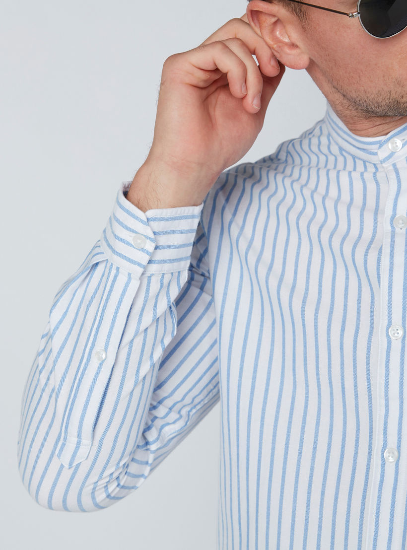 قميص مقلّم بياقة ماندارين وأكمام طويلة-men-clothing-shirts-image-4