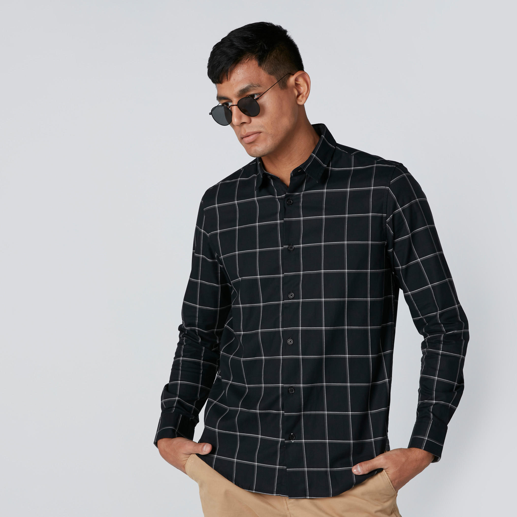 قميص سليم فيت كاروهات بأكمام طويلة-men-clothing-shirts-image-1