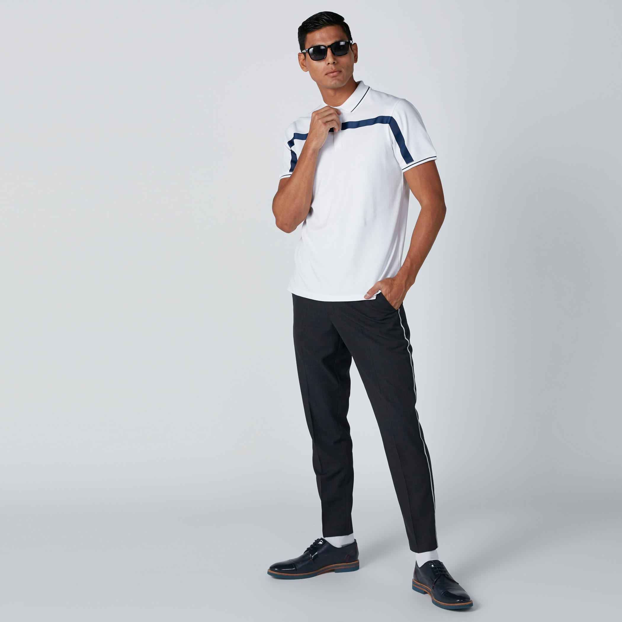 Cut and Sew Polo Neck T-Shirt with Short Sleeves and Tape Detail-men-clothing-tshirtsandpolos-polos-image-1
