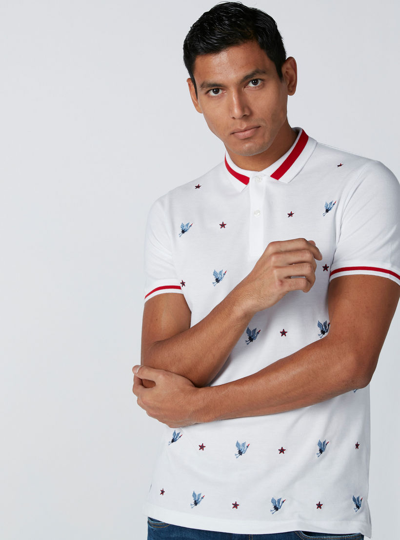 تيشيرت بياقة بولو وأكمام قصيرة وتطريز طائر-men-clothing-tshirtsandpolos-polos-image-1