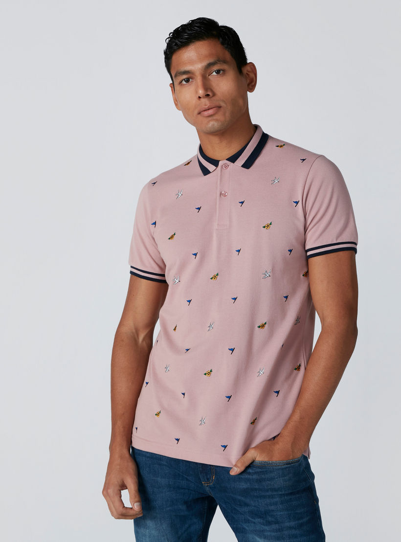 تيشيرت مطرّز بياقة بولو وأكمام قصيرة-men-clothing-tshirtsandpolos-polos-image-1