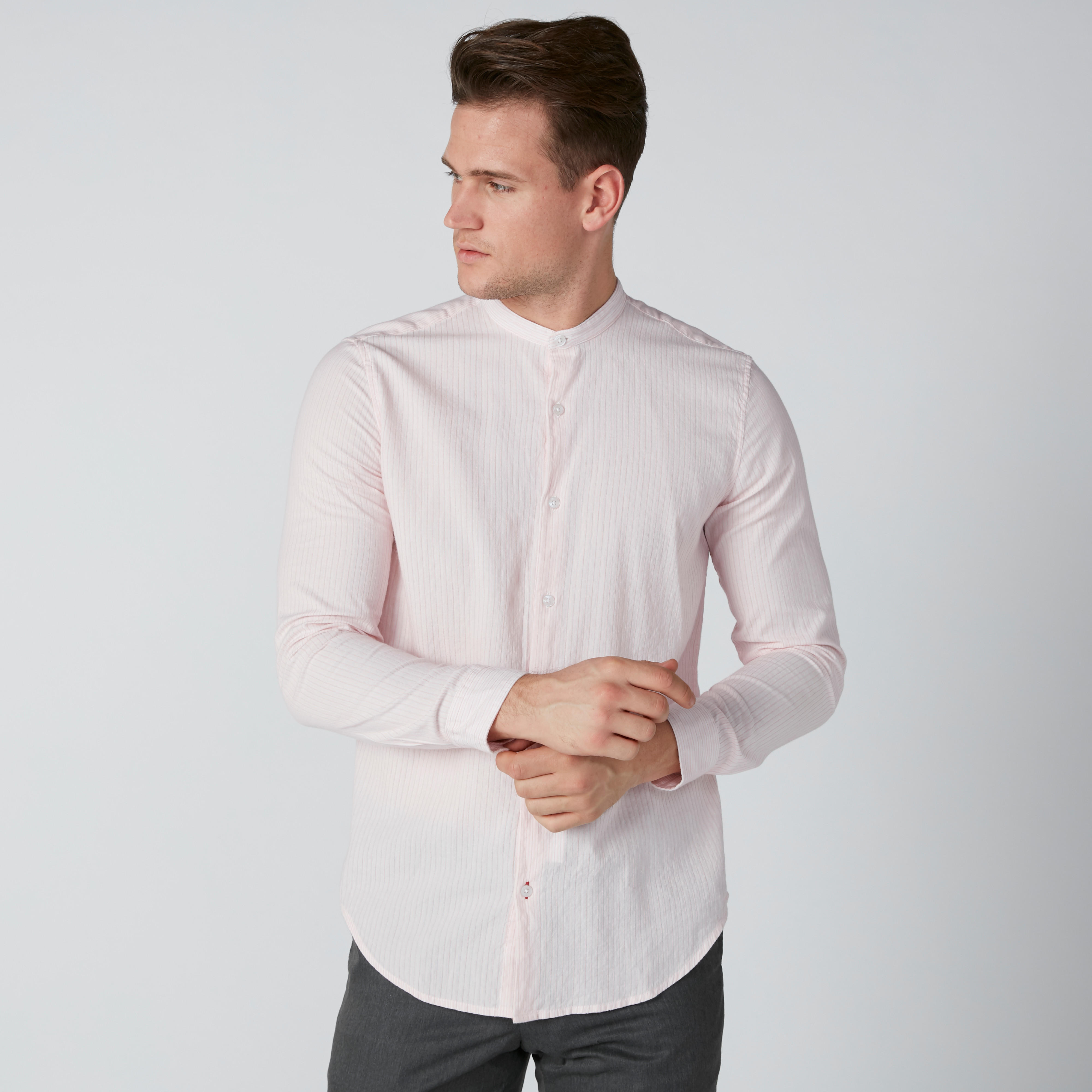 قميص مقلّم بياقة ماندارين وأكمام طويلة-men-clothing-shirts-image-1