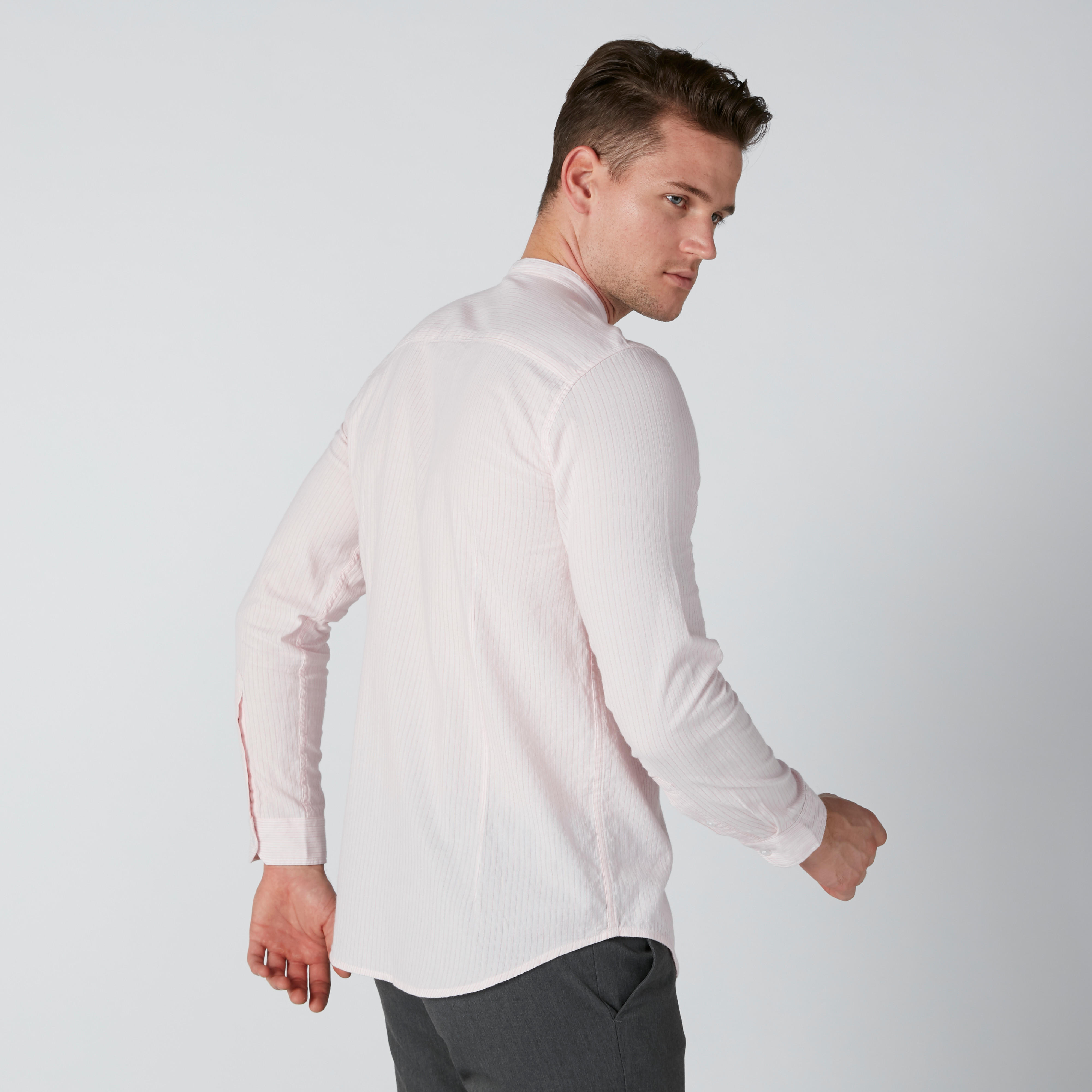 قميص مقلّم بياقة ماندارين وأكمام طويلة-men-clothing-shirts-image-2