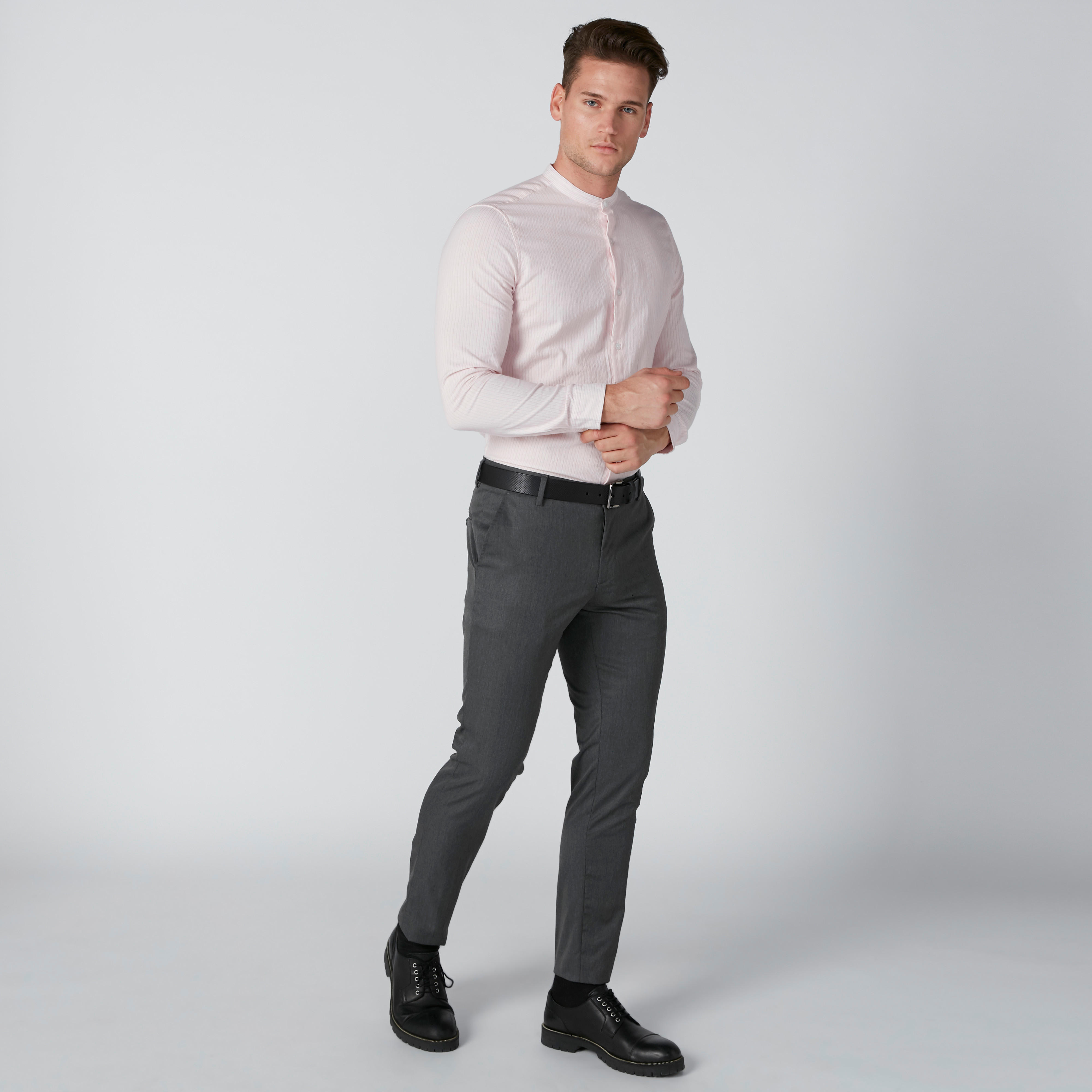 قميص مقلّم بياقة ماندارين وأكمام طويلة-men-clothing-shirts-image-3