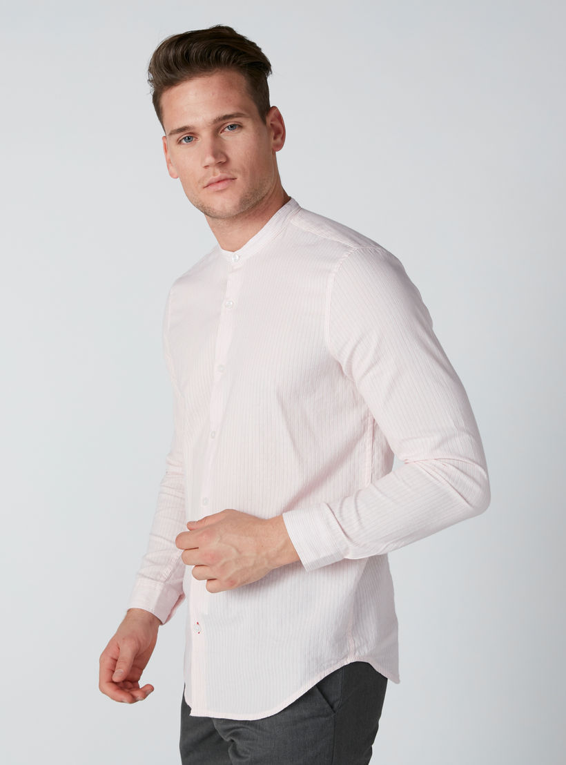 قميص مقلّم بياقة ماندارين وأكمام طويلة-men-clothing-shirts-image-4