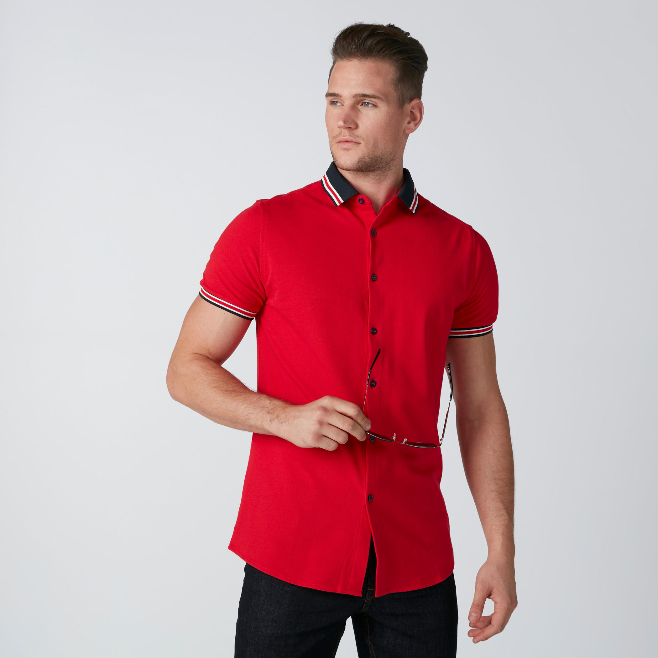 قميص سليم فيت بأكمام قصيرة وأزرار-men-clothing-shirts-image-1