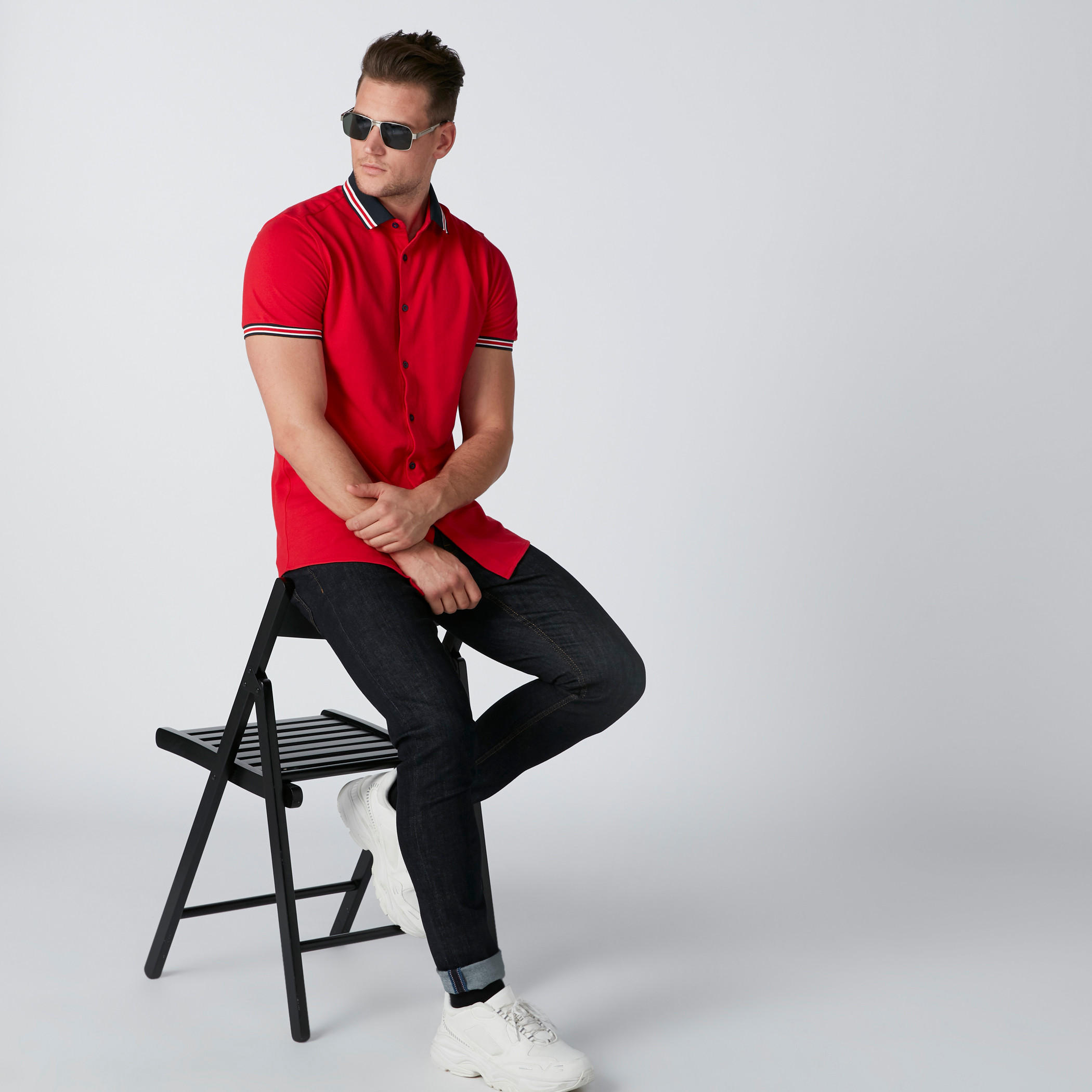 قميص سليم فيت بأكمام قصيرة وأزرار-men-clothing-shirts-image-3