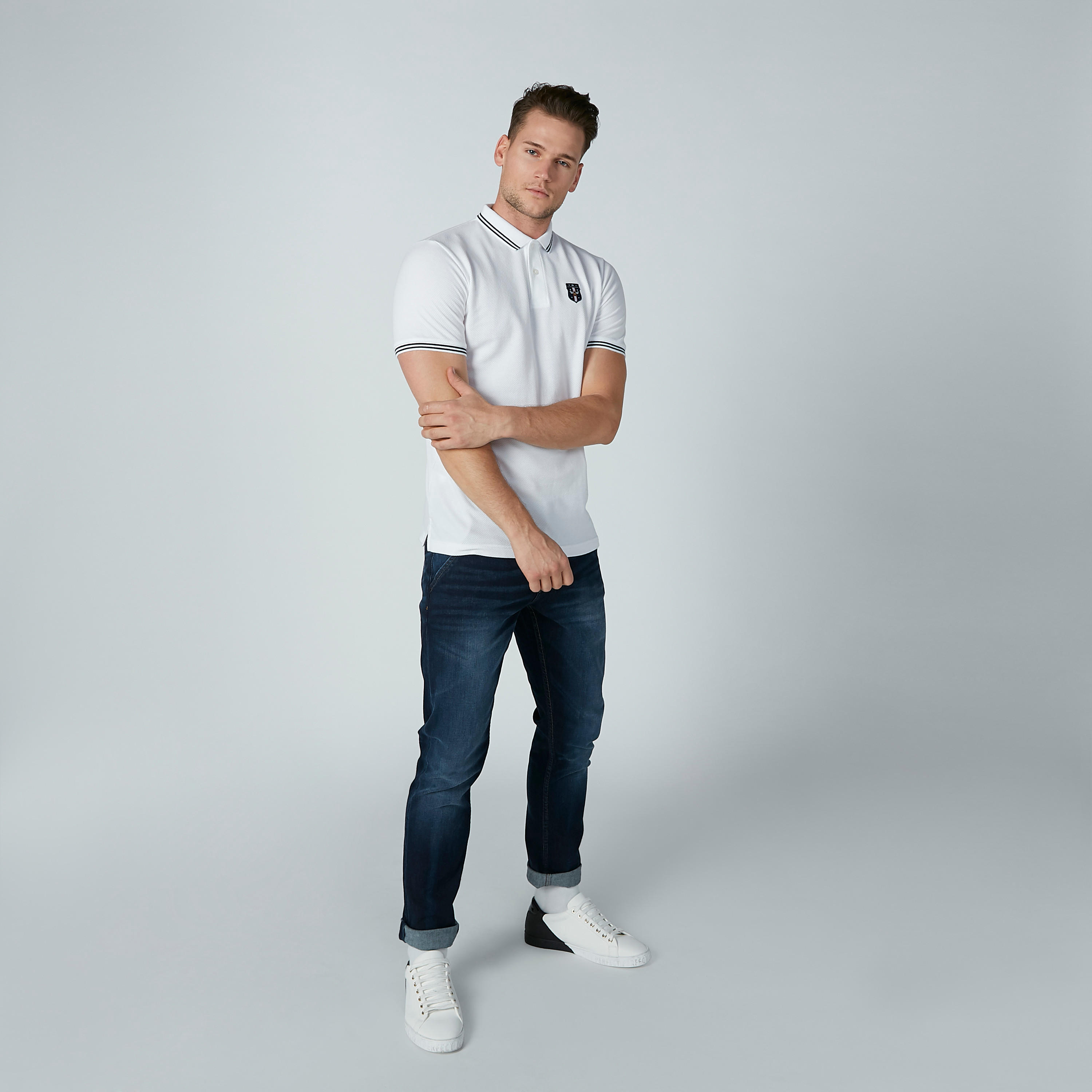 Solid T-Shirt with Polo Neck and Tipping Detail-men-clothing-tshirtsandpolos-polos-image-1