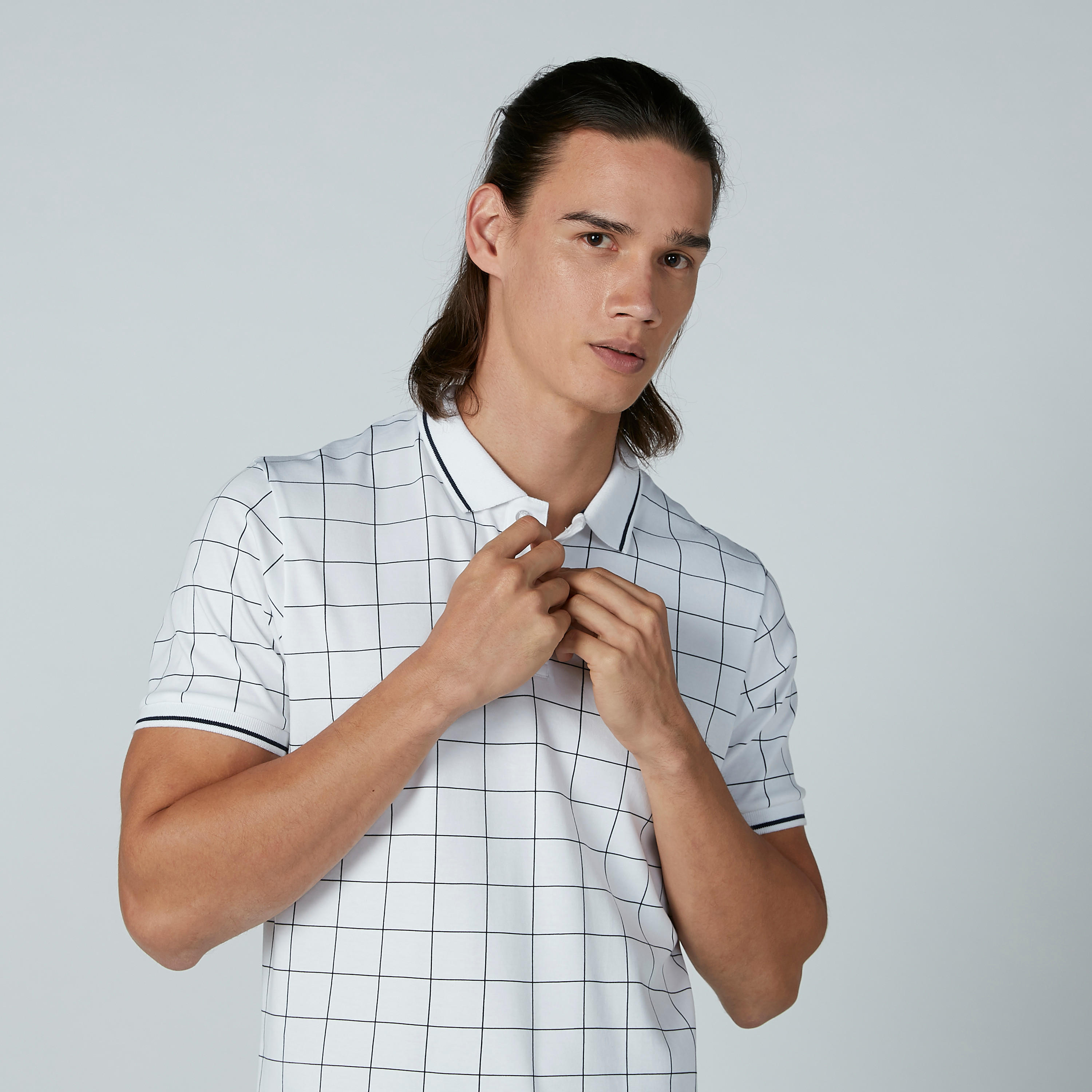 تيشيرت كاروهات بياقة بولو وأكمام قصيرة-men-clothing-tshirtsandpolos-polos-image-1