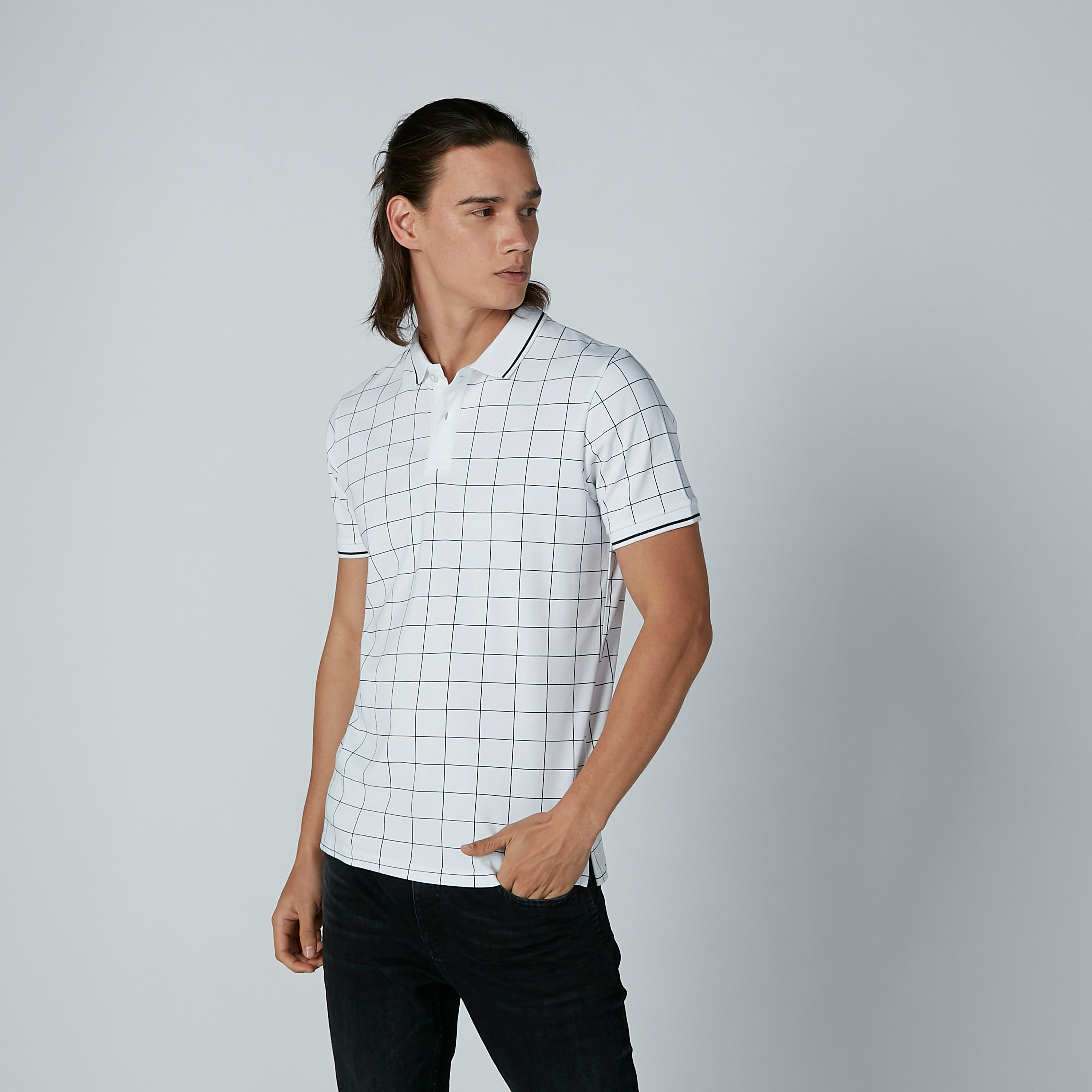 تيشيرت كاروهات بياقة بولو وأكمام قصيرة-men-clothing-tshirtsandpolos-polos-image-4