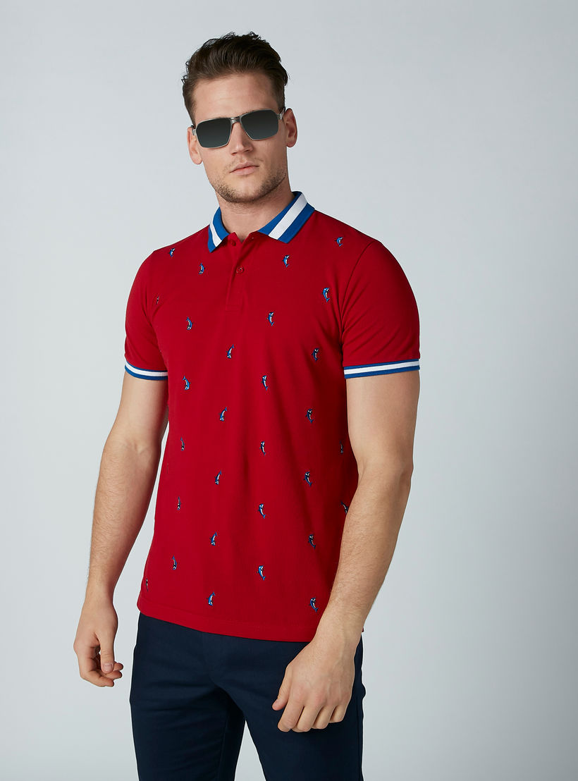 تيشيرت مطرّز بياقة بولو وأكمام قصيرة-men-clothing-tshirtsandpolos-polos-image-3