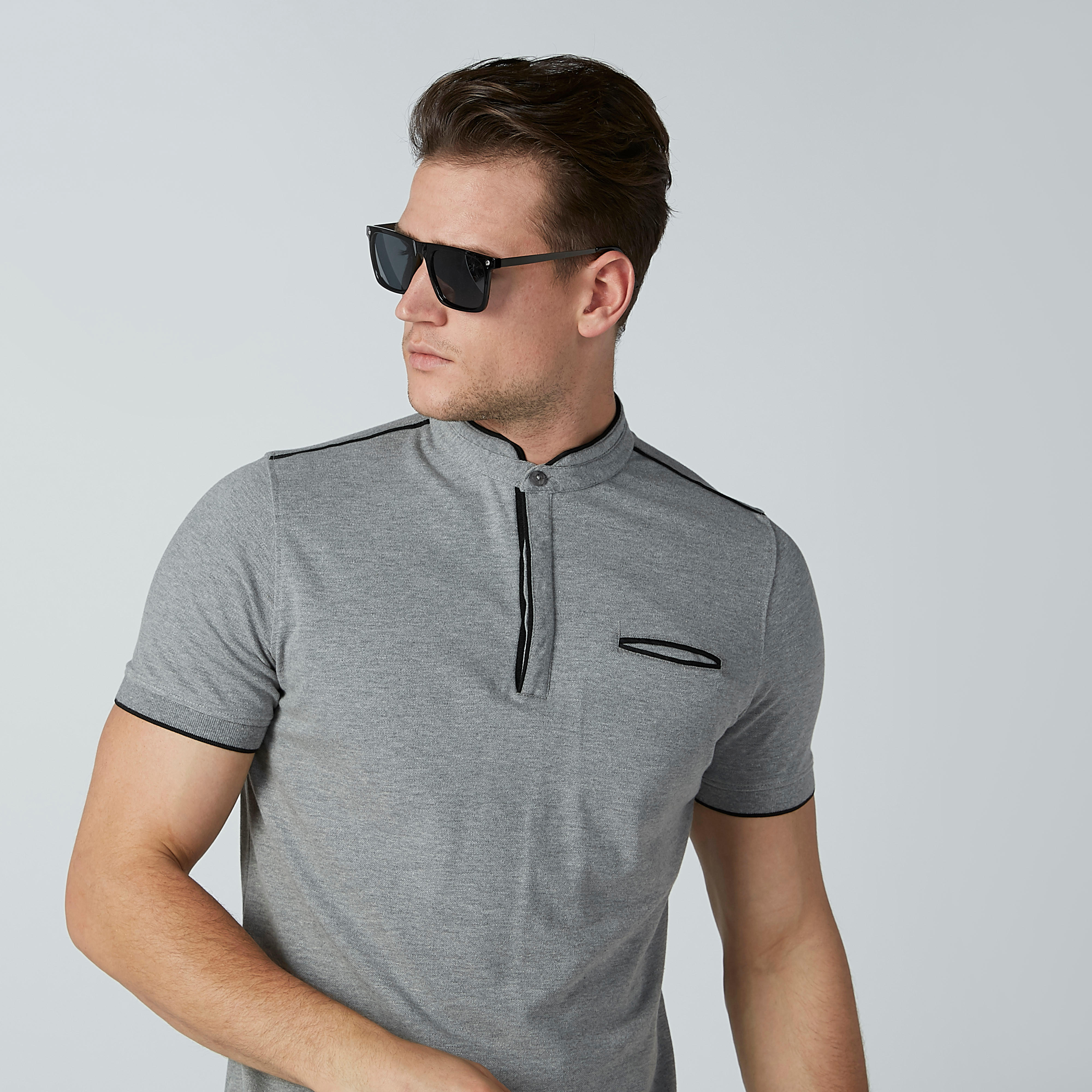 قميص سادة بياقة ماندارين وجيب داخلي-men-clothing-tshirtsandpolos-polos-image-3