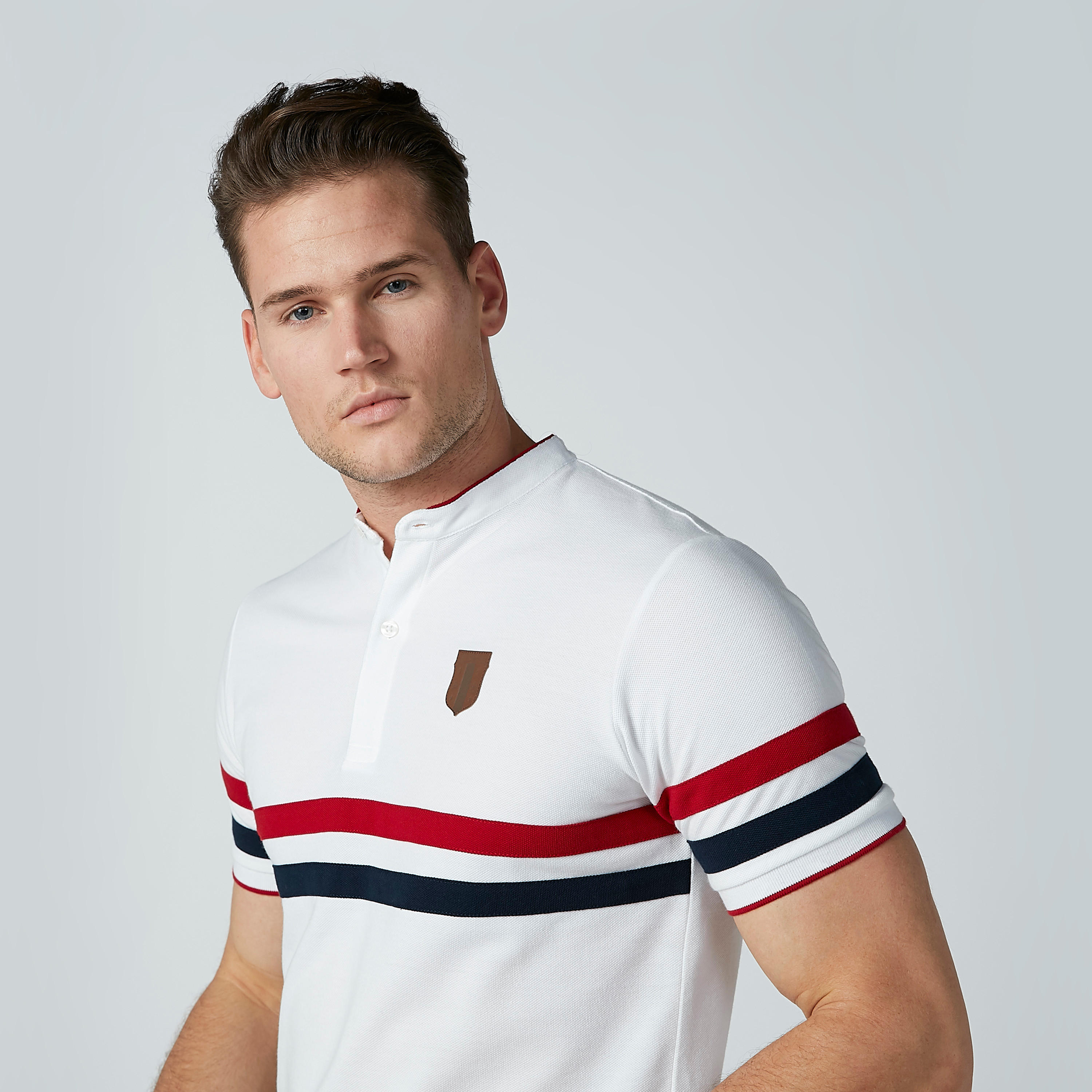 تيشيرت بولو مقلّم بياقة ماندارين وأكمام قصيرة-men-clothing-tshirtsandpolos-polos-image-2
