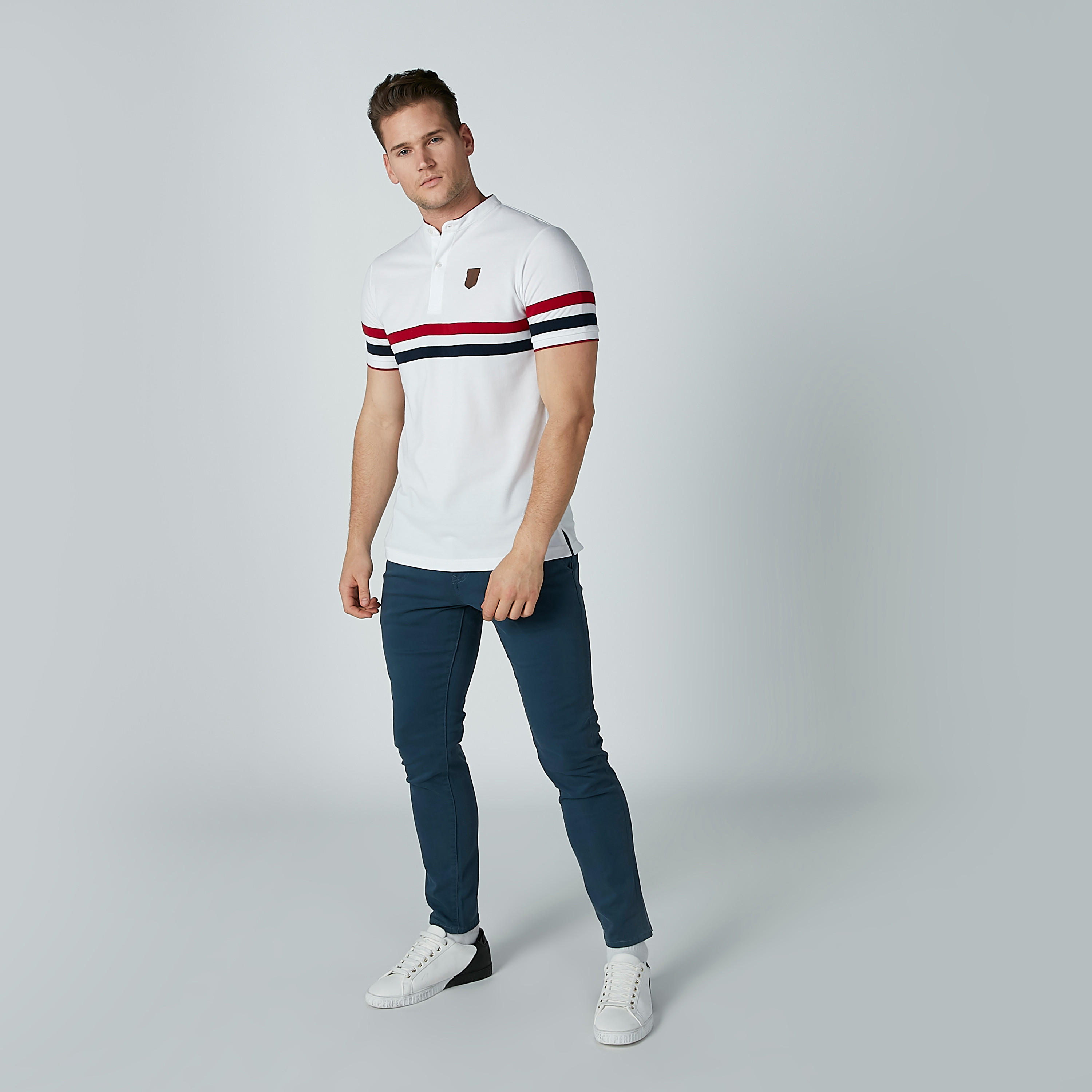 تيشيرت بولو مقلّم بياقة ماندارين وأكمام قصيرة-men-clothing-tshirtsandpolos-polos-image-4