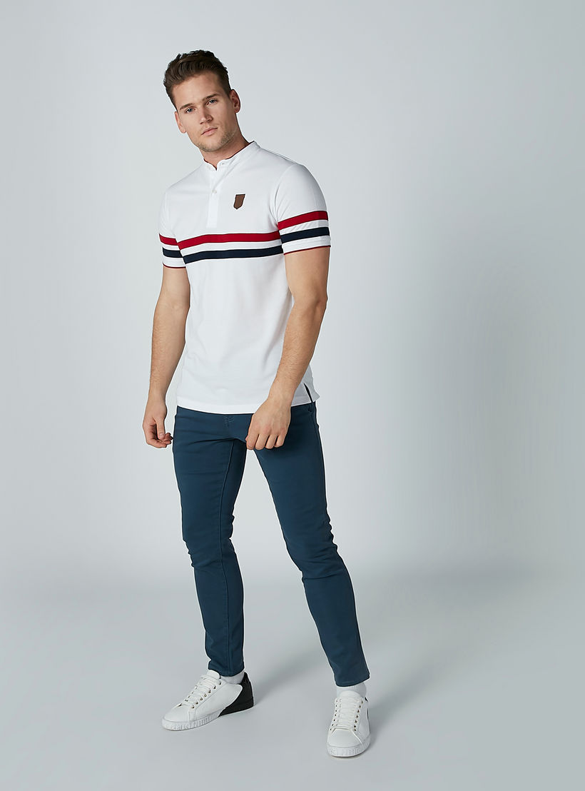 تيشيرت بولو مقلّم بياقة ماندارين وأكمام قصيرة-men-clothing-tshirtsandpolos-polos-image-4