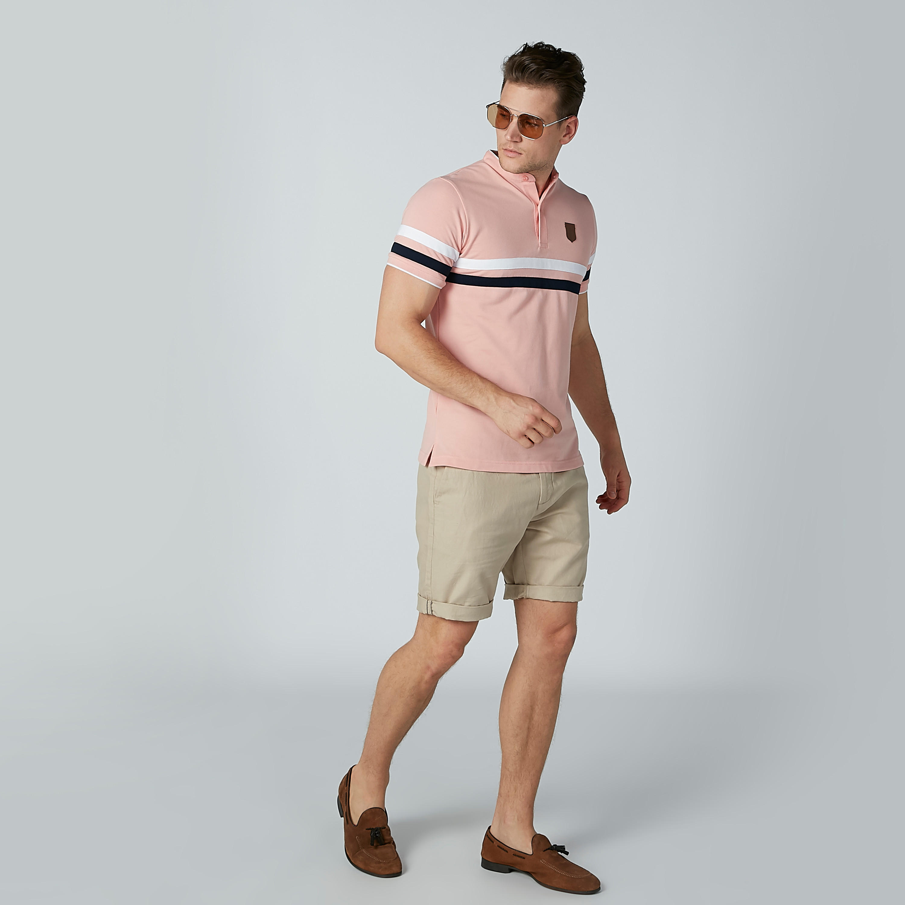 تيشيرت مقلّم بياقة ماندارين وأكمام قصيرة-men-clothing-tshirtsandpolos-polos-image-2