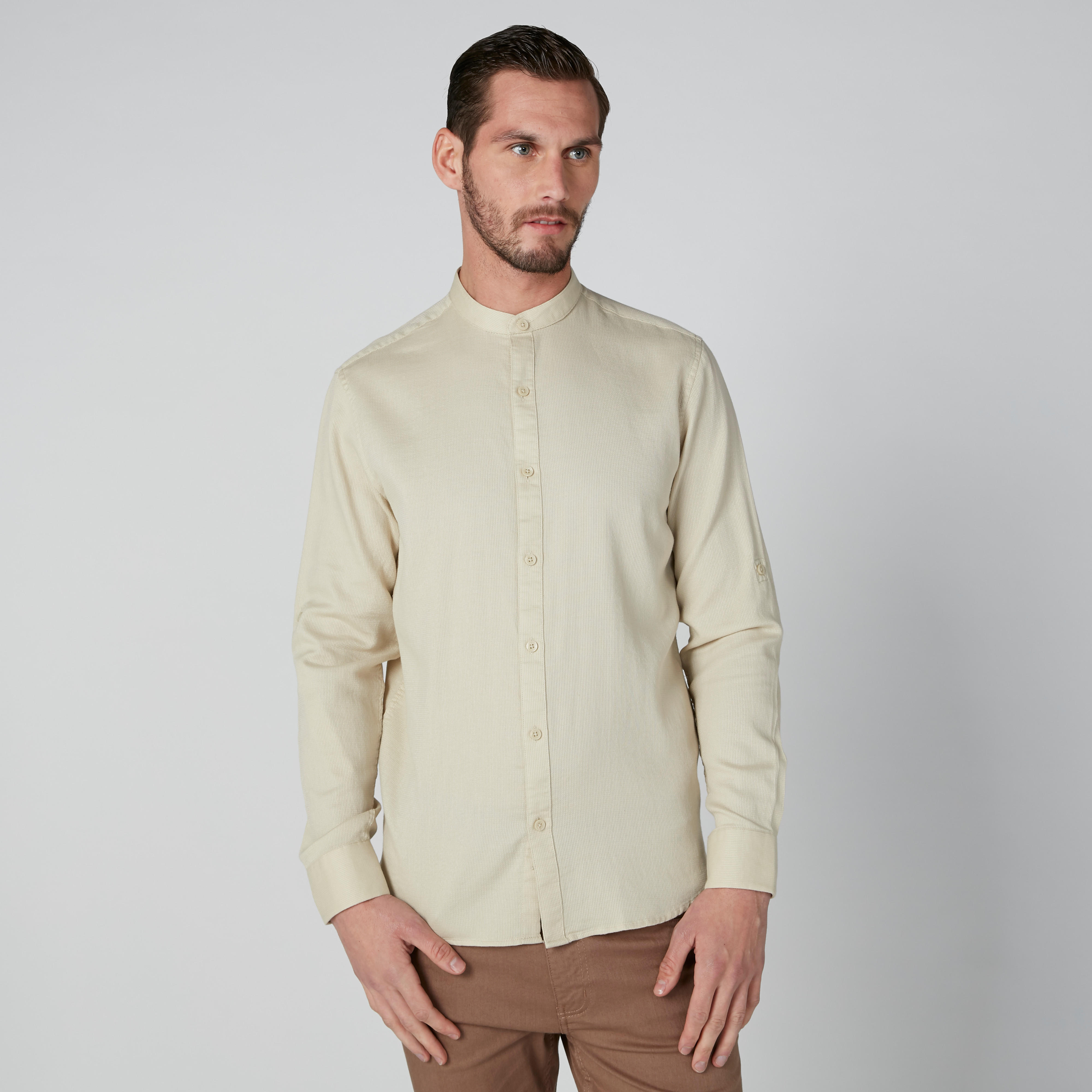 قميص بأكمام طويلة وياقة ماندارين وأزرار-men-clothing-shirts-image-3