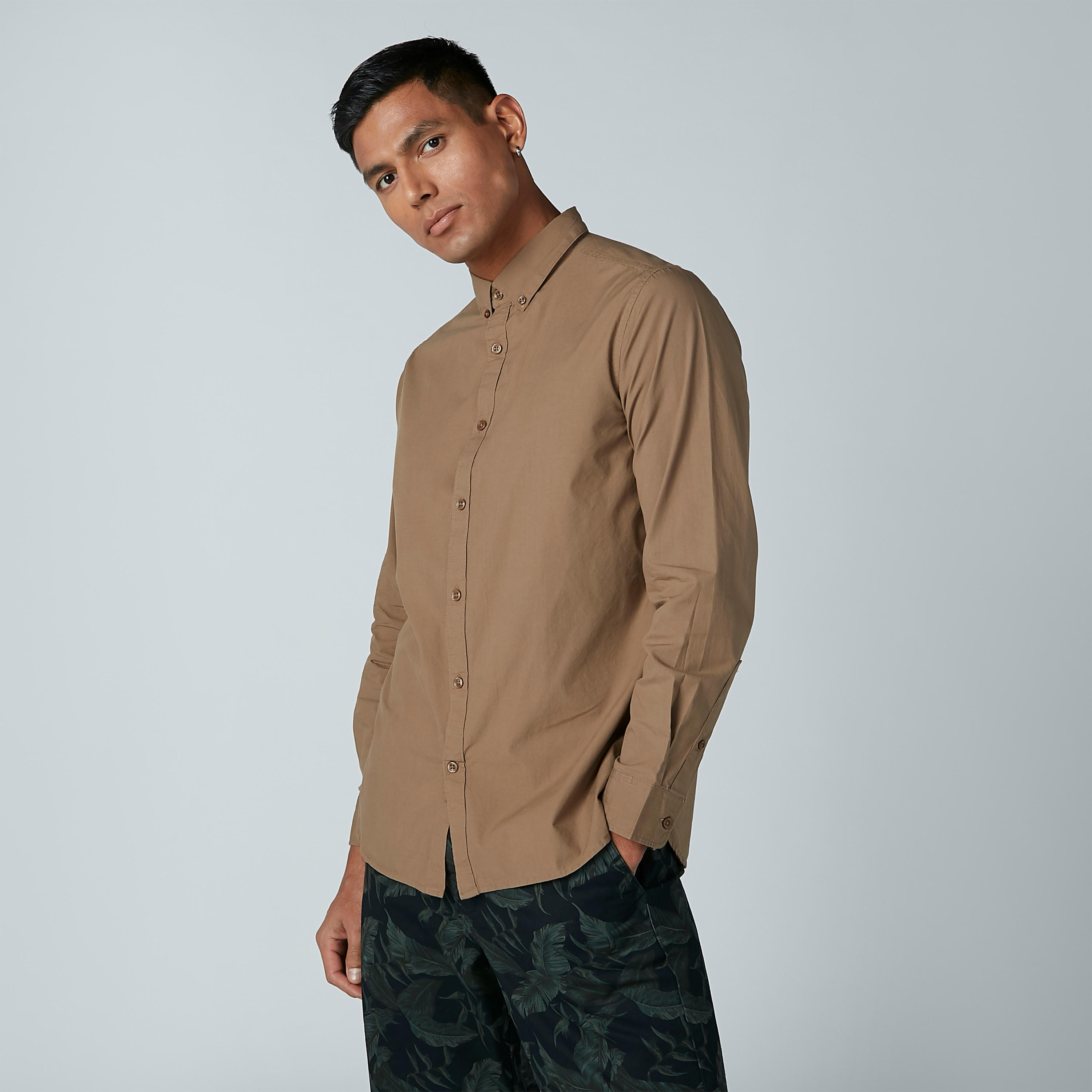 Solid Spread Collar Shirt with Long Sleeves-men-clothing-shirts-image-2