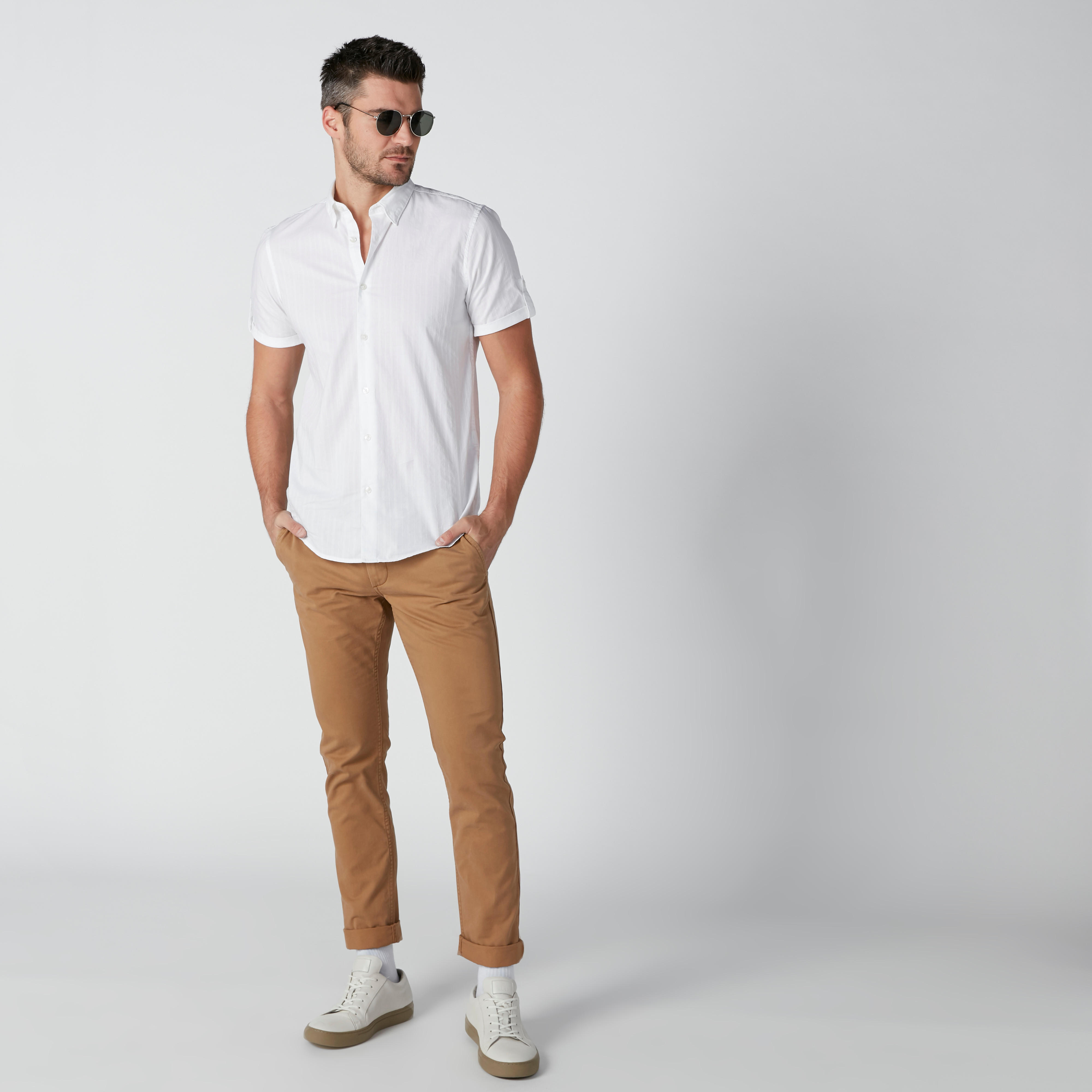 Textured Shirt with Short Sleeves and Complete Placket-men-clothing-shirts-image-1
