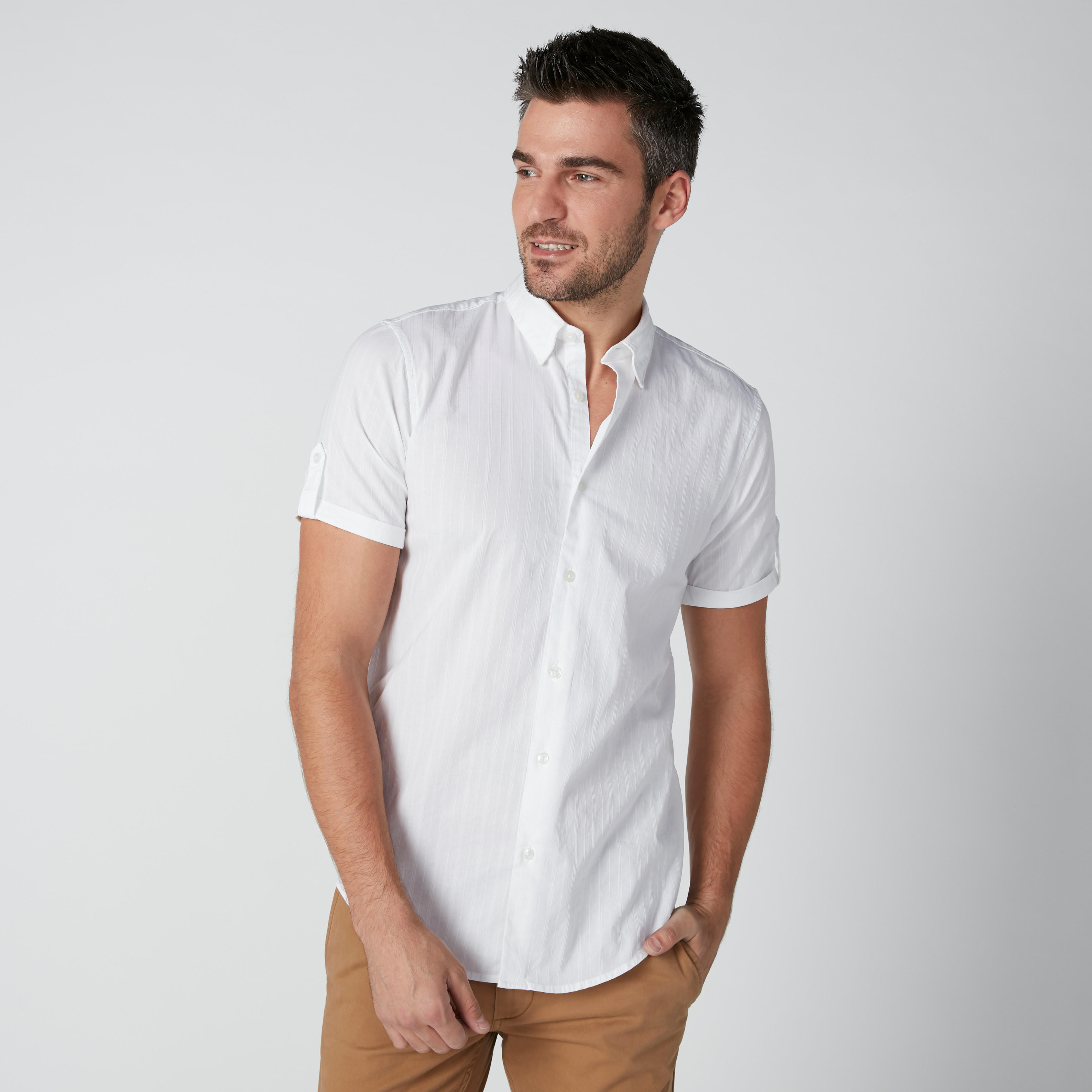 Textured Shirt with Short Sleeves and Complete Placket-men-clothing-shirts-image-2