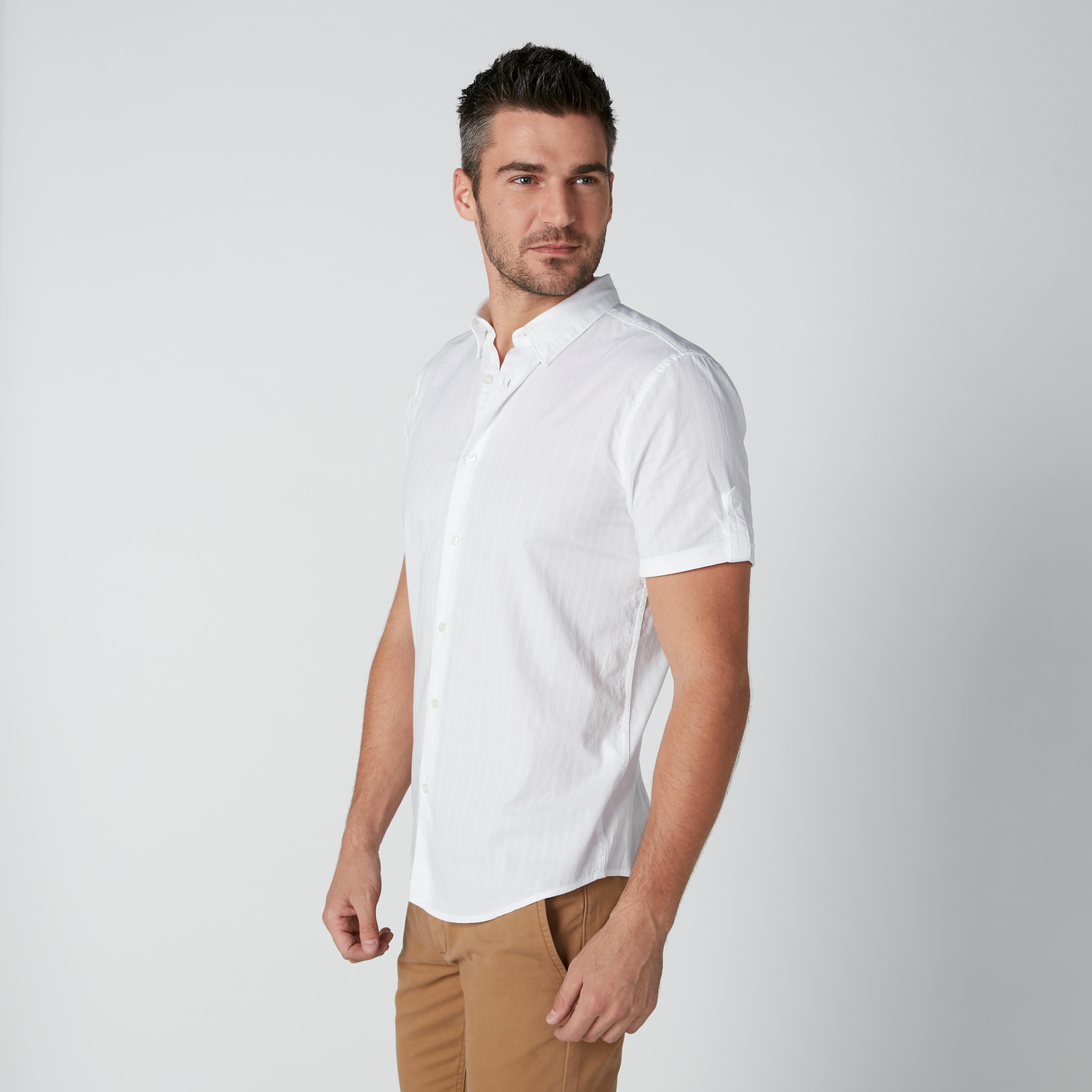 Textured Shirt with Short Sleeves and Complete Placket-men-clothing-shirts-image-3