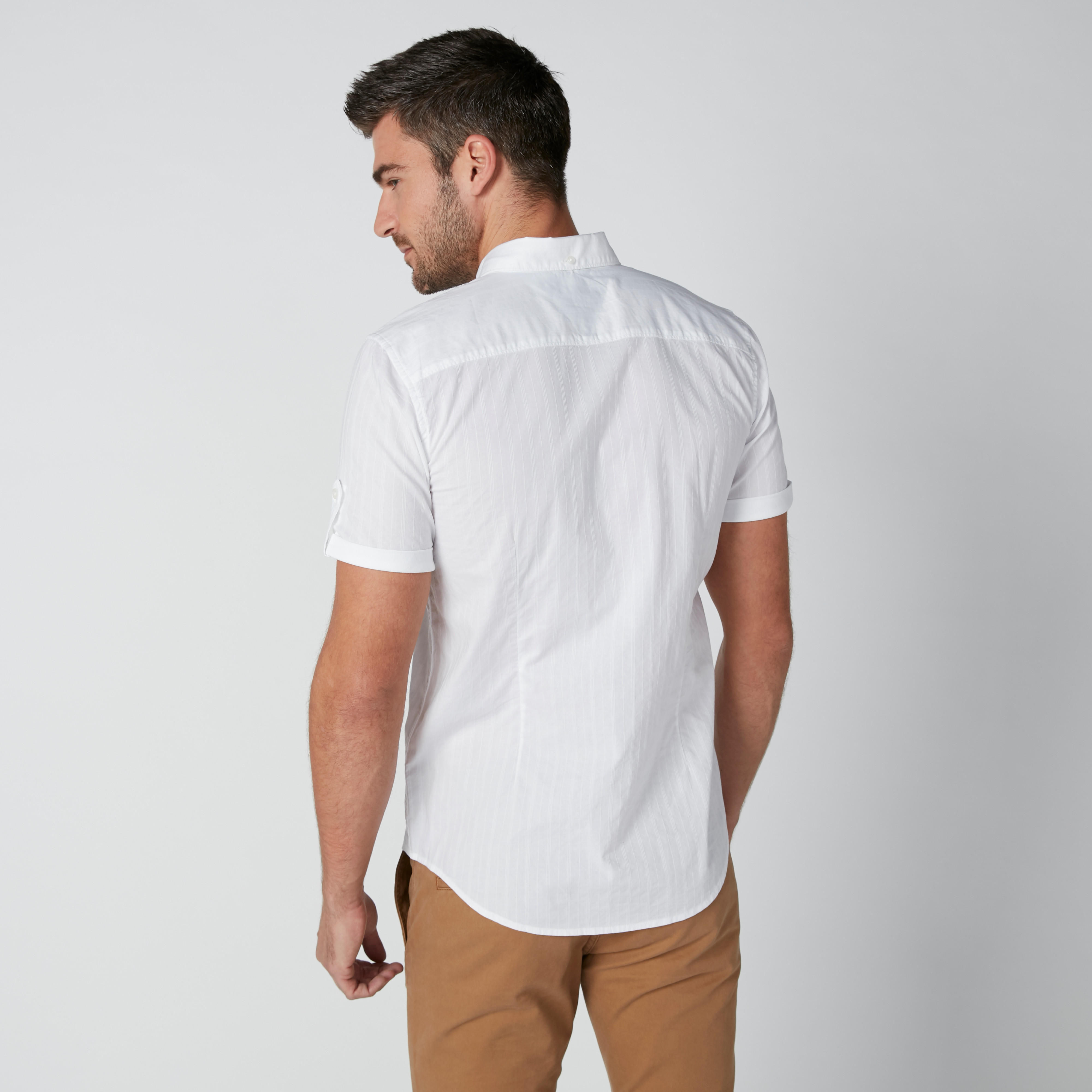 Textured Shirt with Short Sleeves and Complete Placket-men-clothing-shirts-image-4