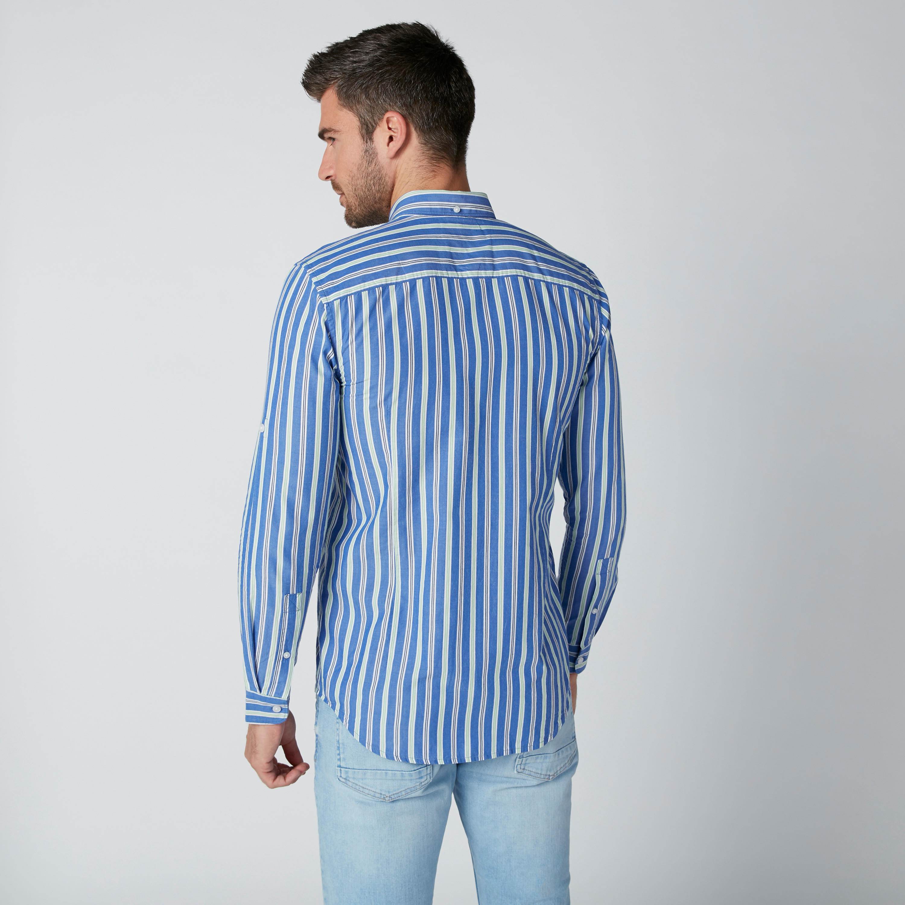 Striped Shirt with Long Sleeves and Button Tabs-men-clothing-shirts-image-3