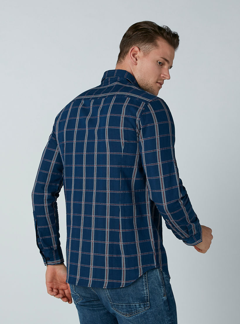 قميص كاروهات بأكمام طويلة وجيب على الصدر-men-clothing-shirts-image-4