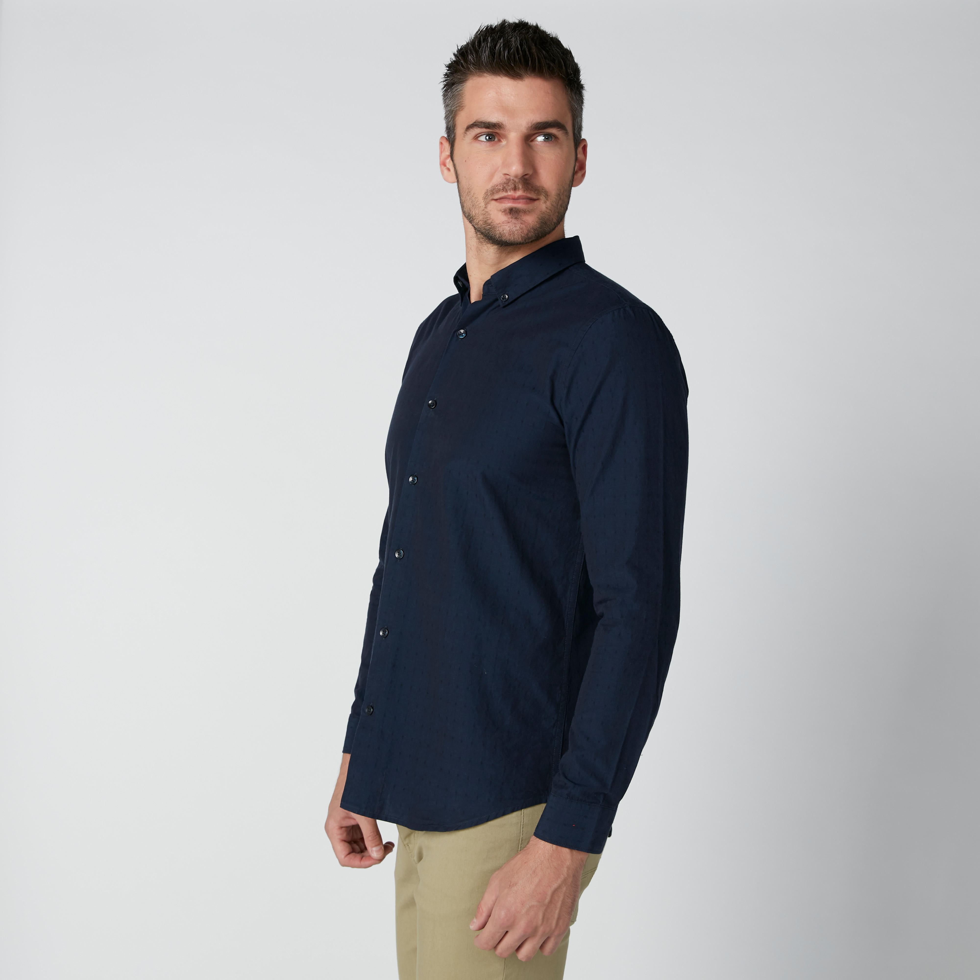 Textured Shirt with Long Sleeves and Complete Placket-men-clothing-shirts-image-4