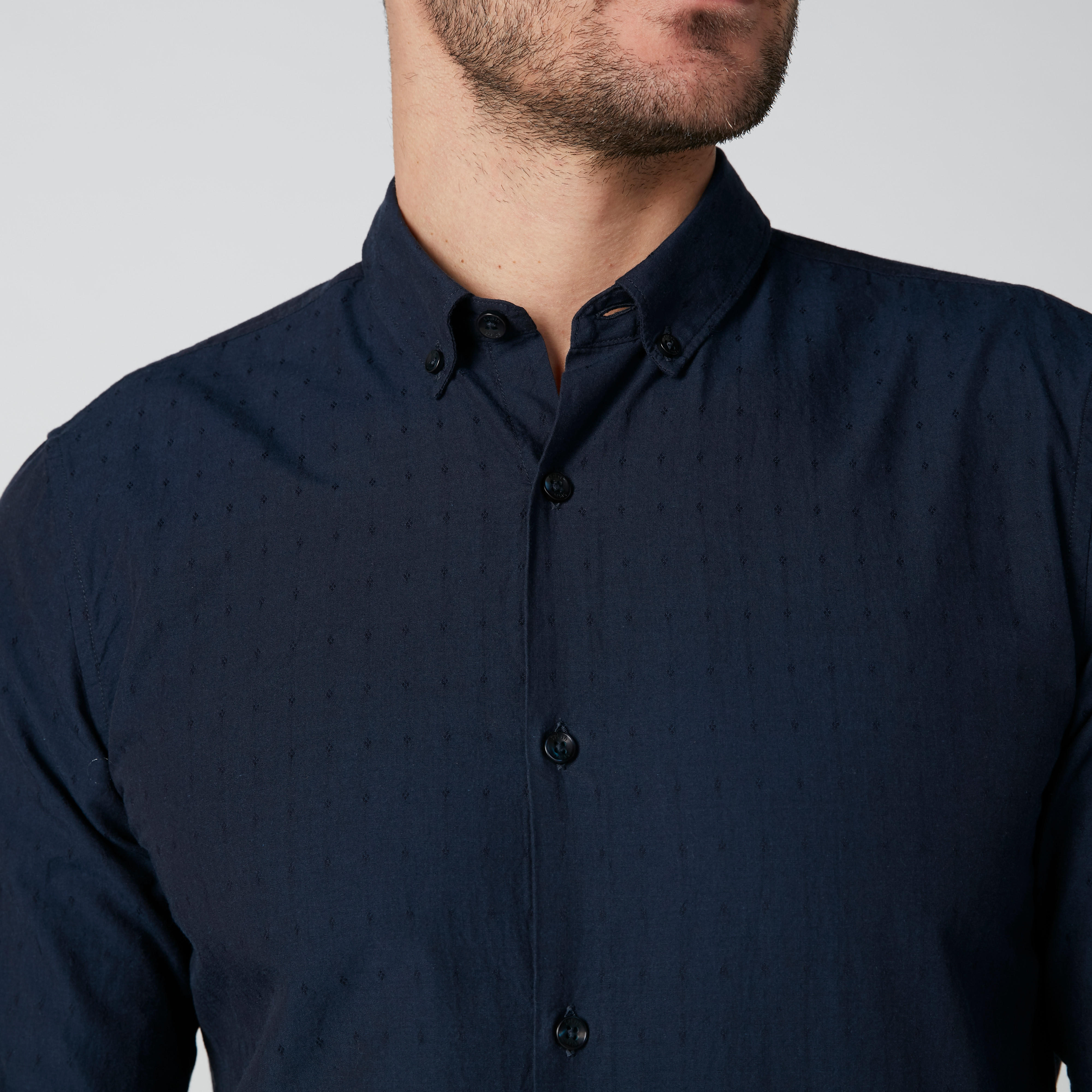 Textured Shirt with Long Sleeves and Complete Placket-men-clothing-shirts-image-5