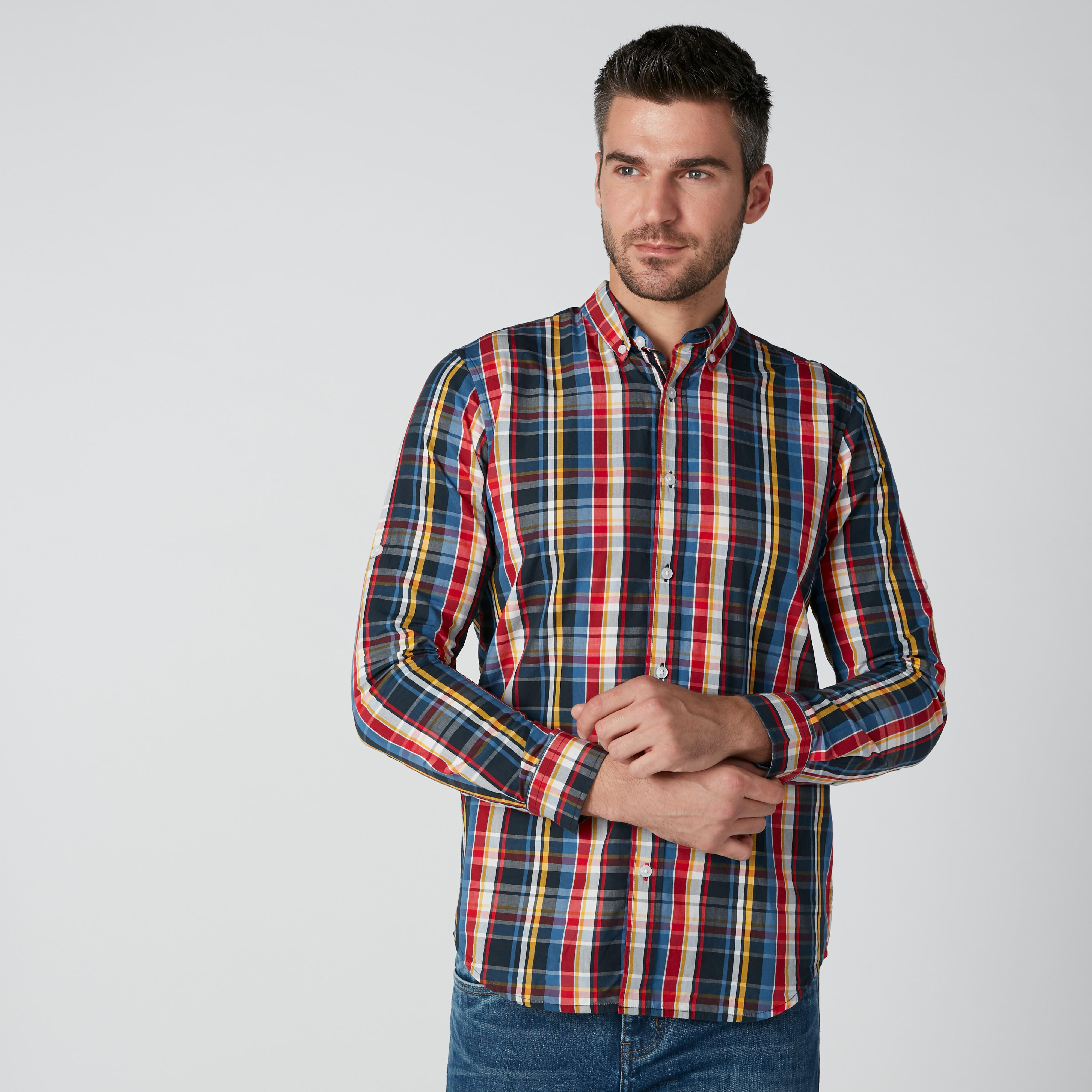 قميص كاروهات بأكمام طويلة وأزرار-men-clothing-shirts-image-1