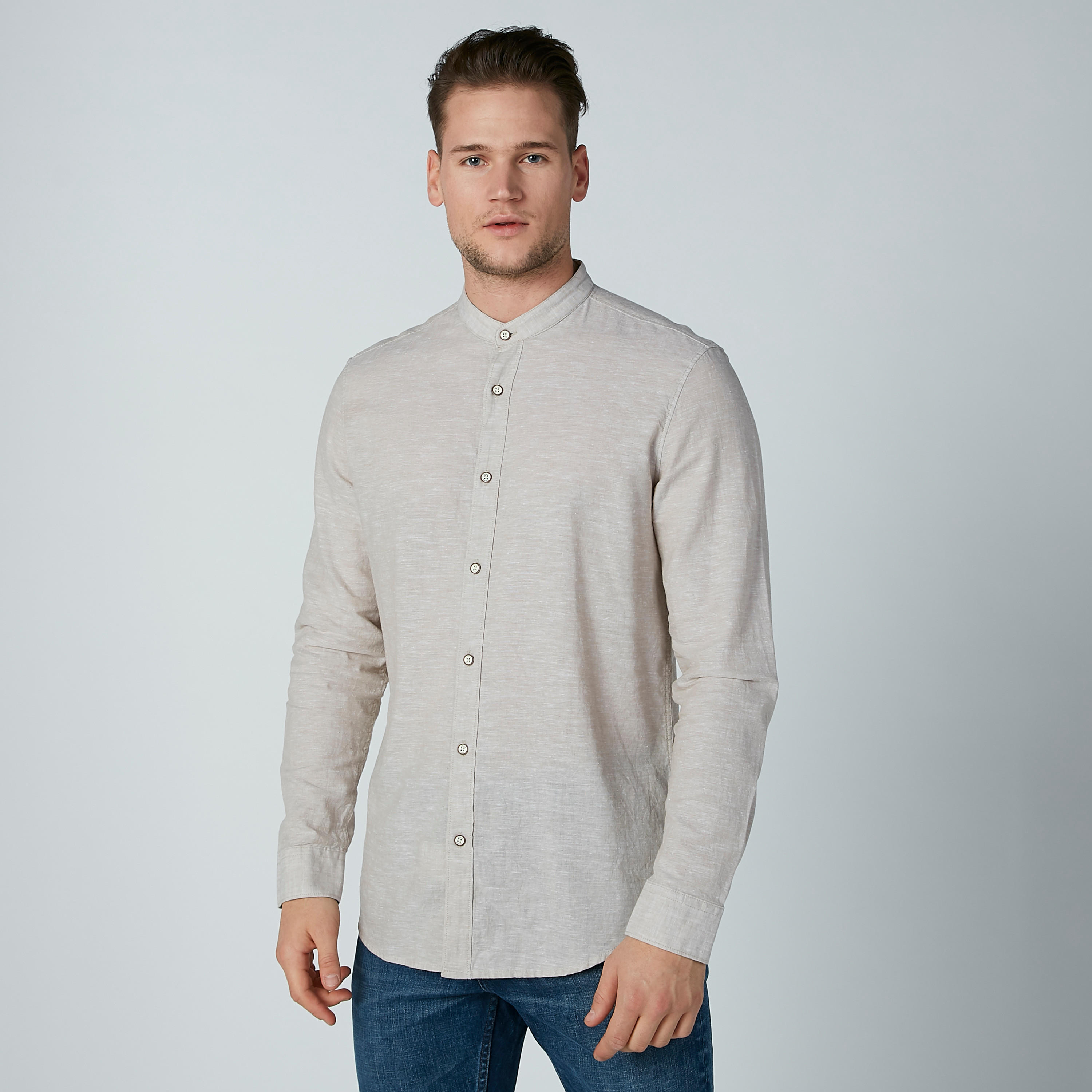 قميص بياقة ماندارين وأكمام طويلة-men-clothing-shirts-image-2