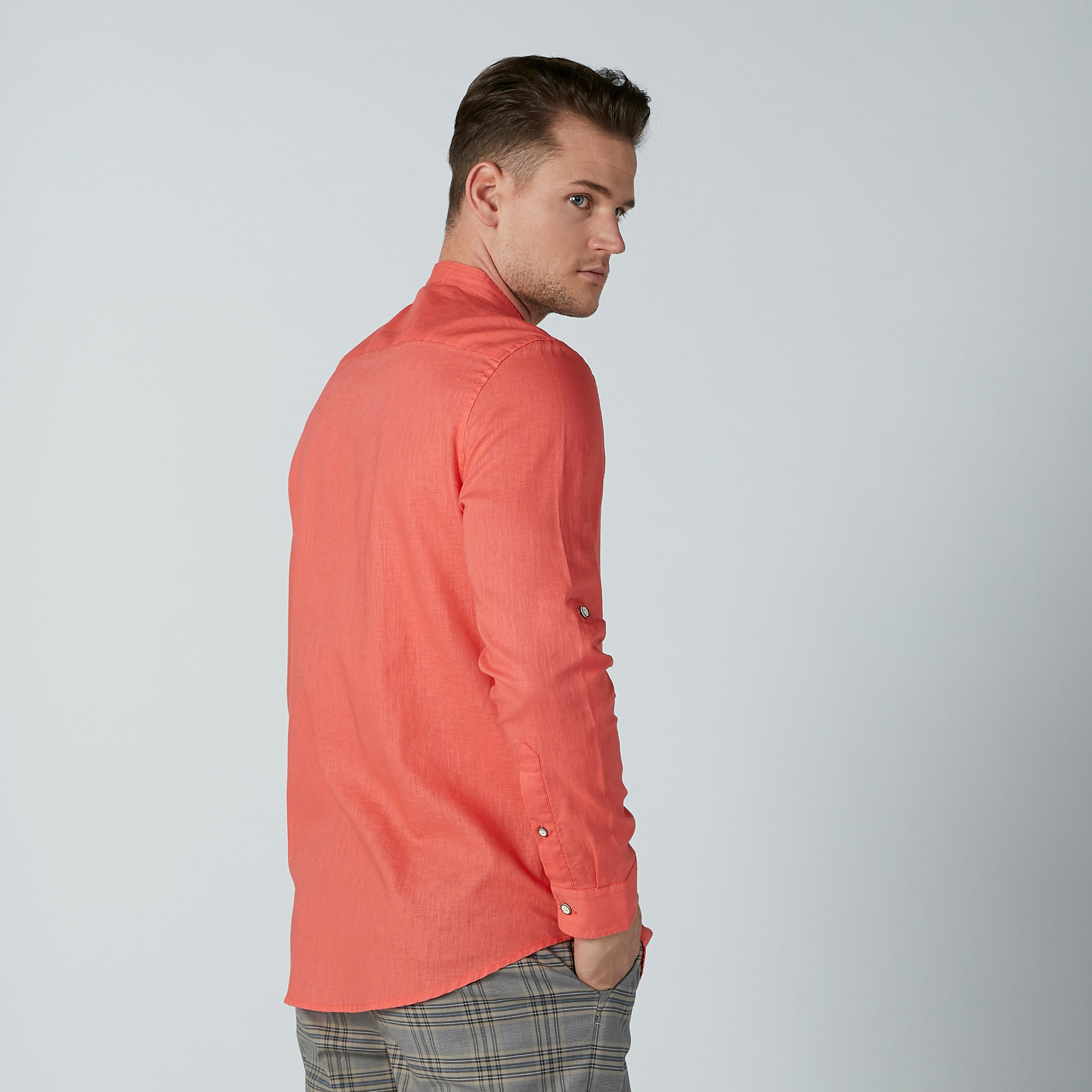 Solid Shirt with Mandarin Collar and Long Sleeves-men-clothing-shirts-image-4