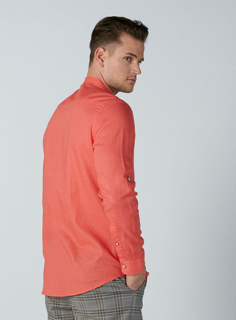 Solid Shirt with Mandarin Collar and Long Sleeves-men-clothing-shirts-image-4