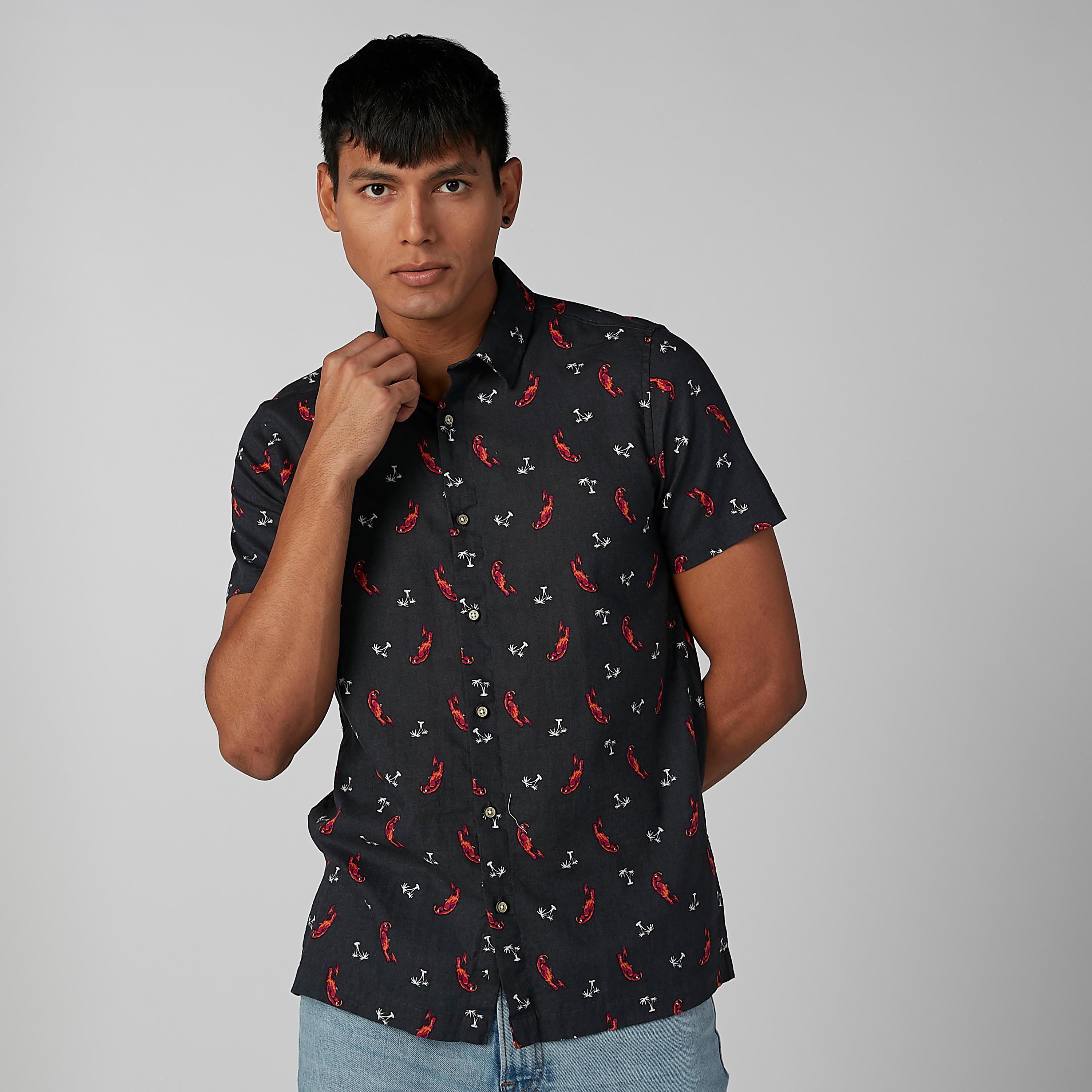 Printed Shirt with Short Sleeves and Complete Placket-men-clothing-shirts-image-1