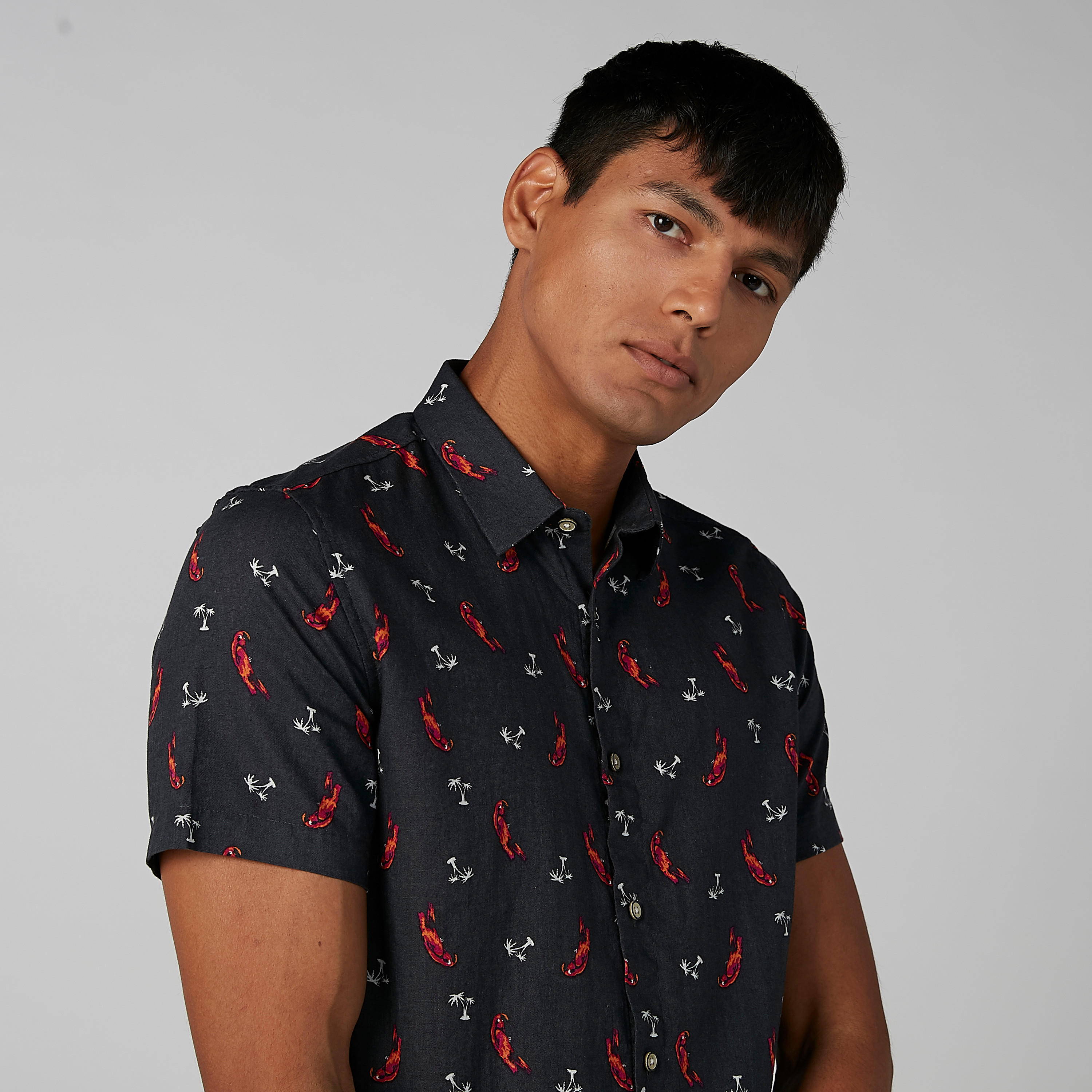 Printed Shirt with Short Sleeves and Complete Placket-men-clothing-shirts-image-3
