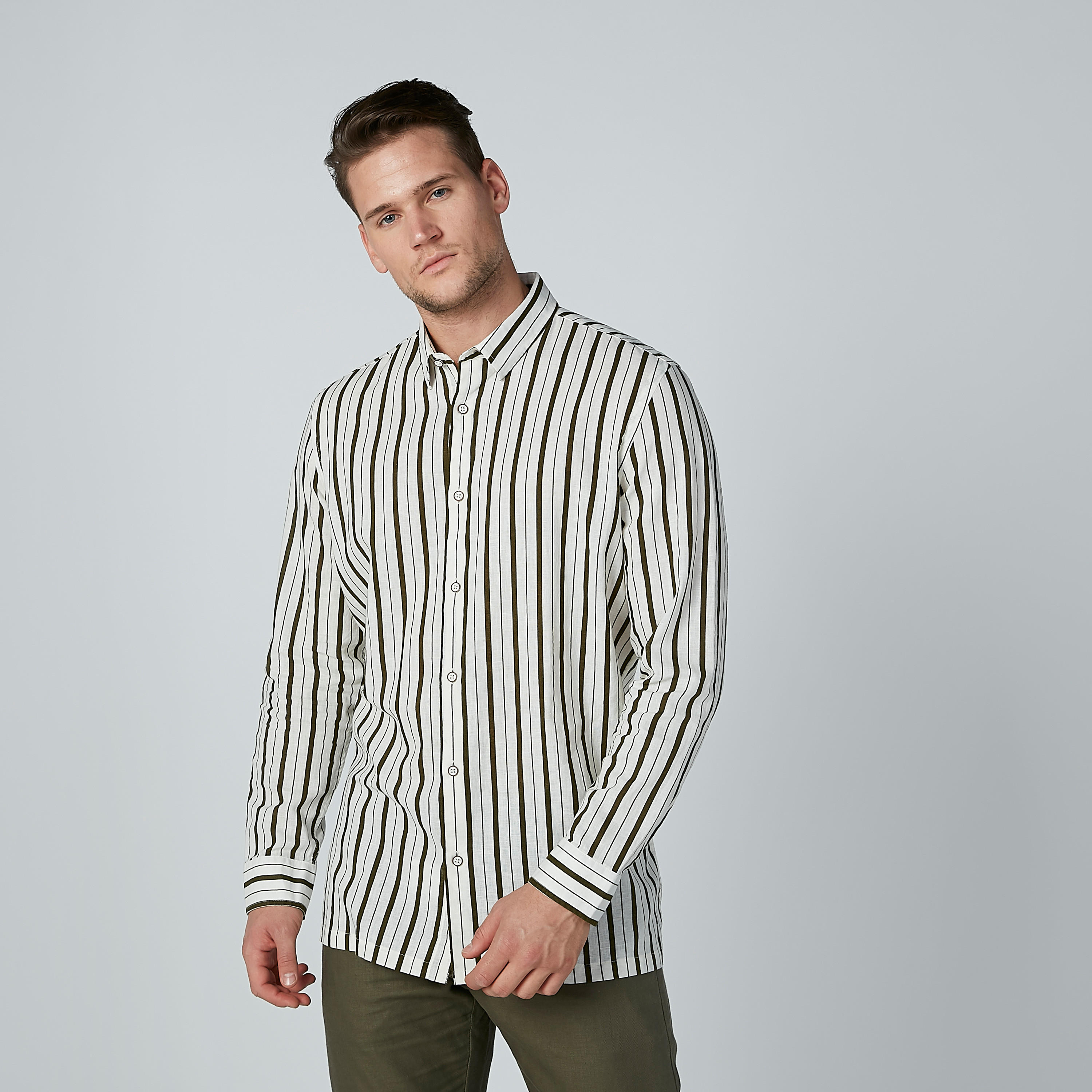 Striped Shirt with Long Sleeves and Complete Placket-men-clothing-shirts-image-3