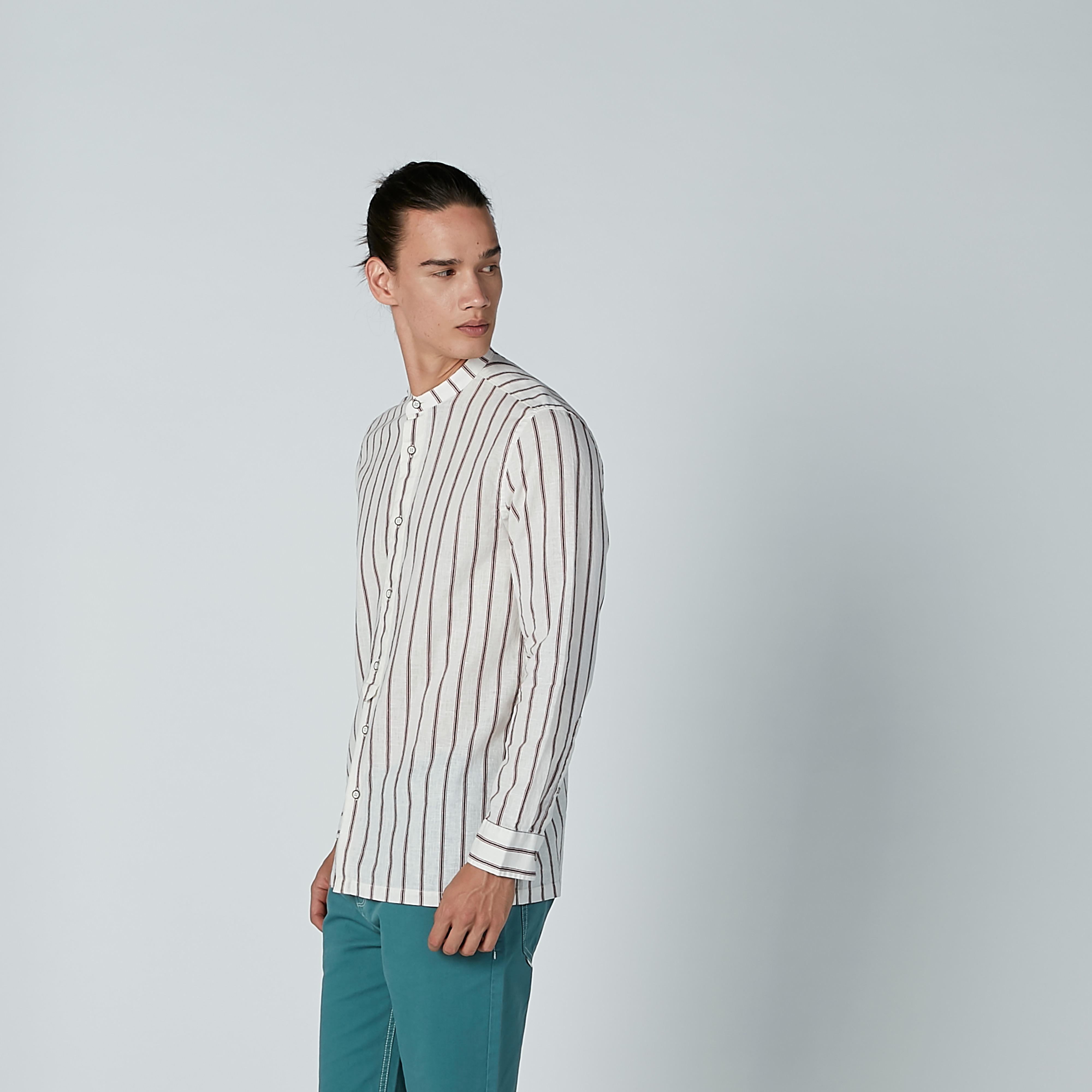 قميص مقلّم بياقة ماندارين وأكمام طويلة-men-clothing-shirts-image-5