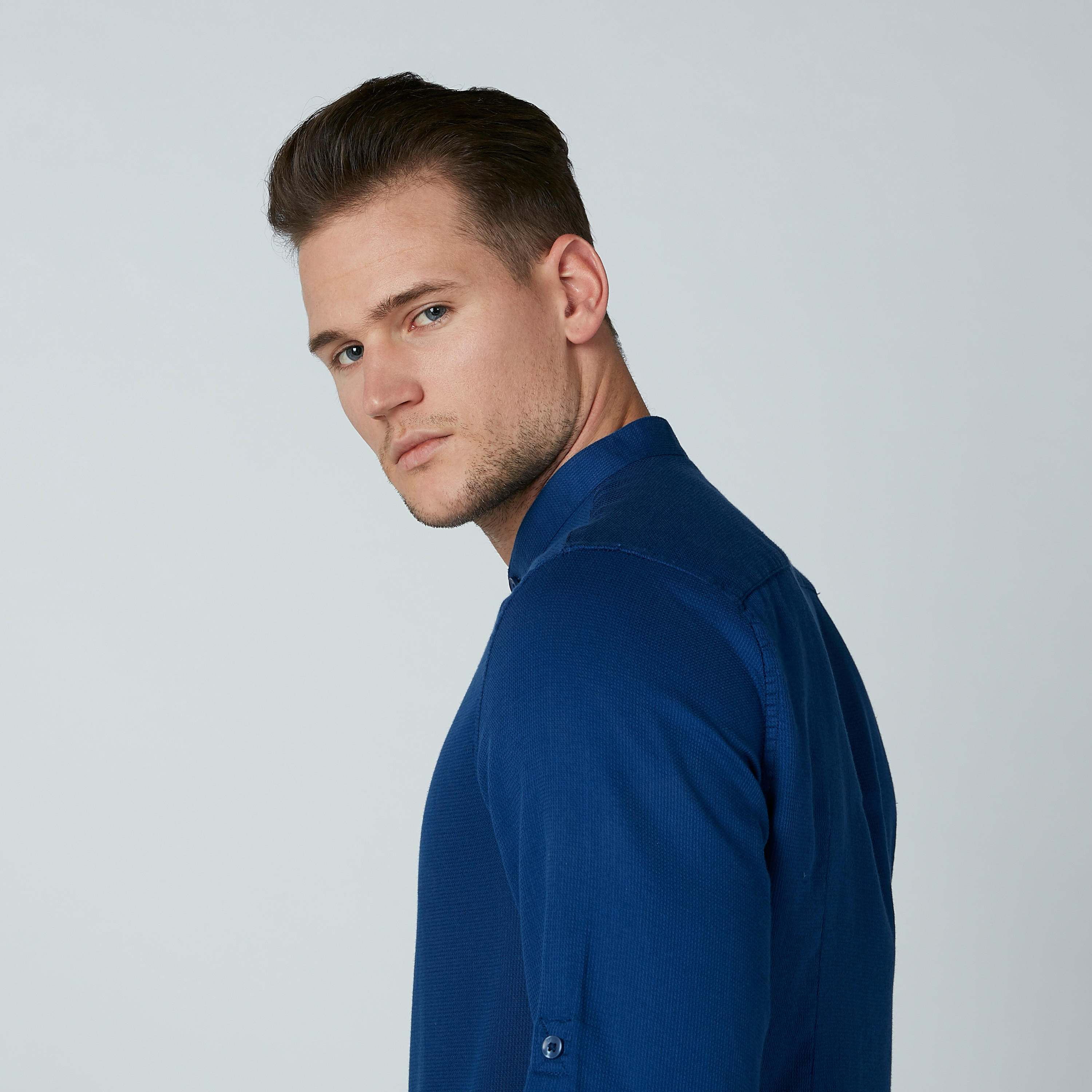 Solid Shirt with Mandarin Collar and Long Sleeves-men-clothing-shirts-image-1