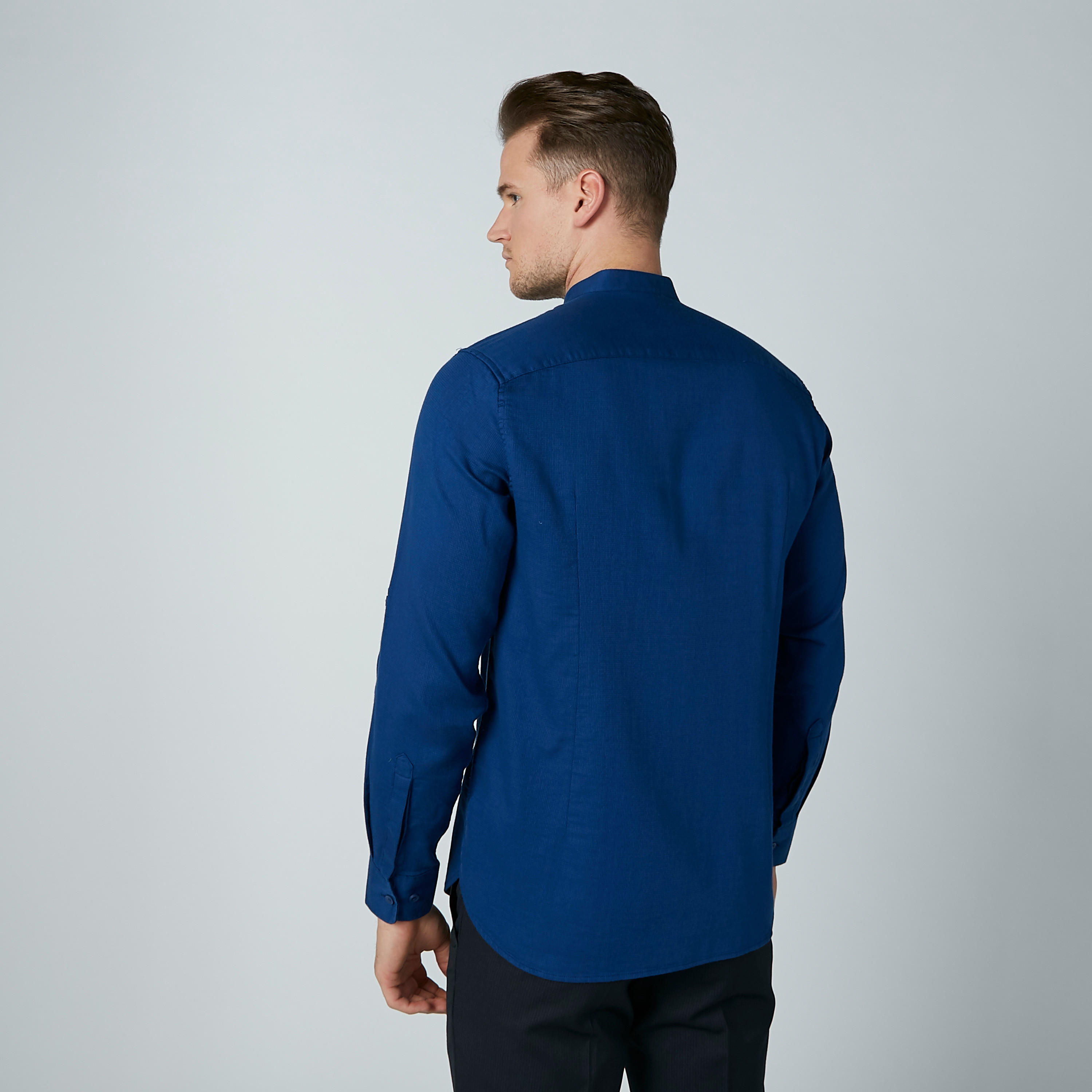 Solid Shirt with Mandarin Collar and Long Sleeves-men-clothing-shirts-image-3