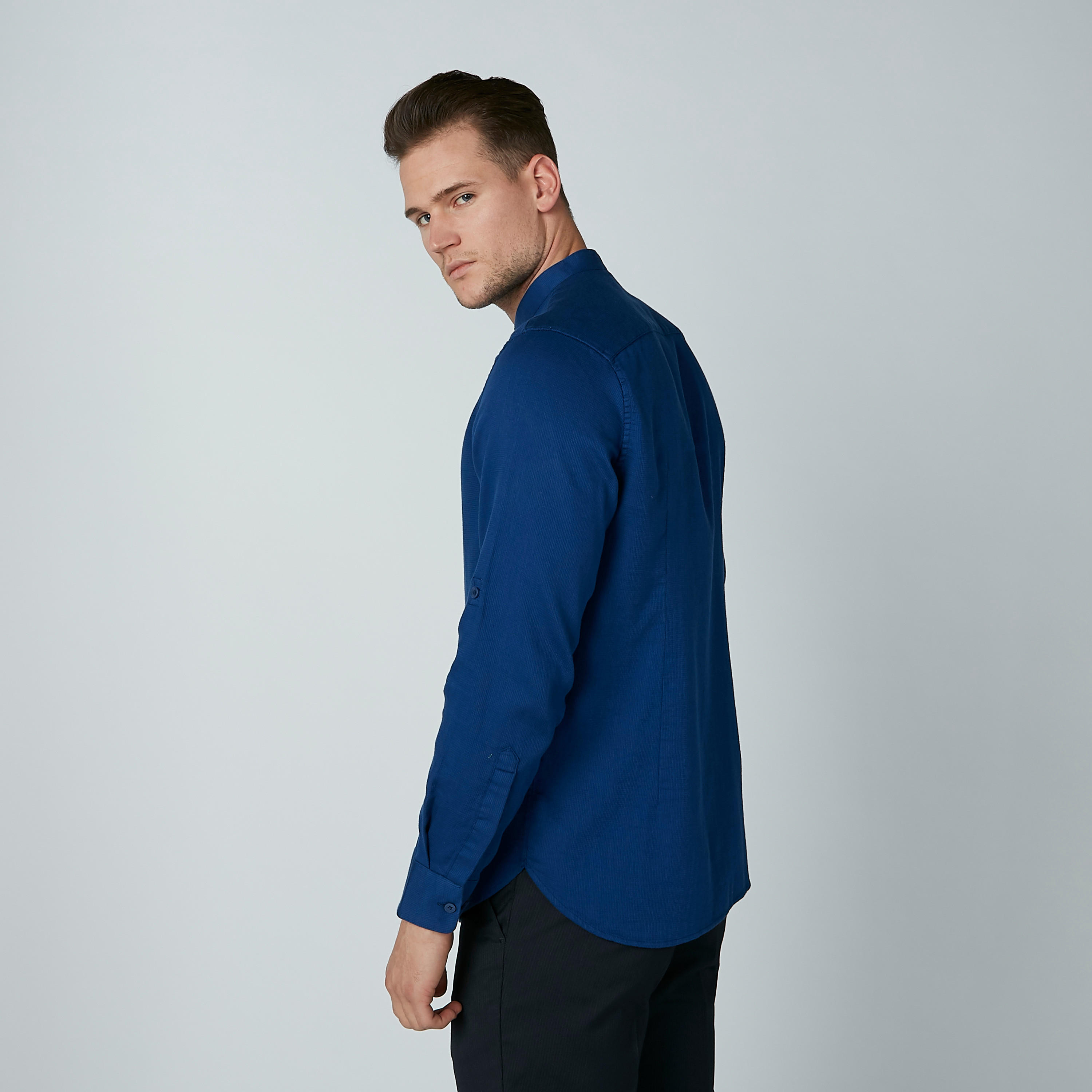Solid Shirt with Mandarin Collar and Long Sleeves-men-clothing-shirts-image-5
