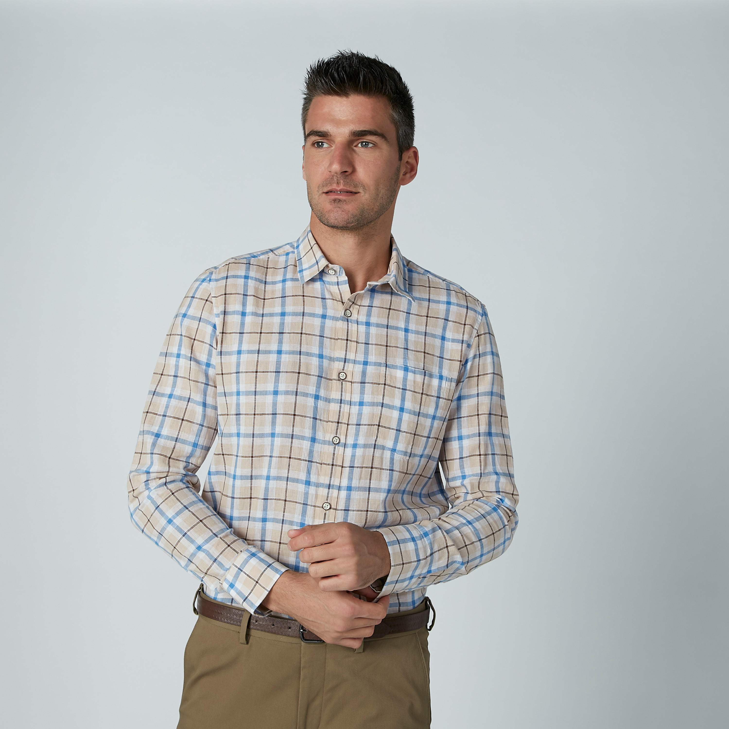 قميص كاروهات رسمي بأكمام طويلة وجيب على الصدر-men-clothing-shirts-image-3