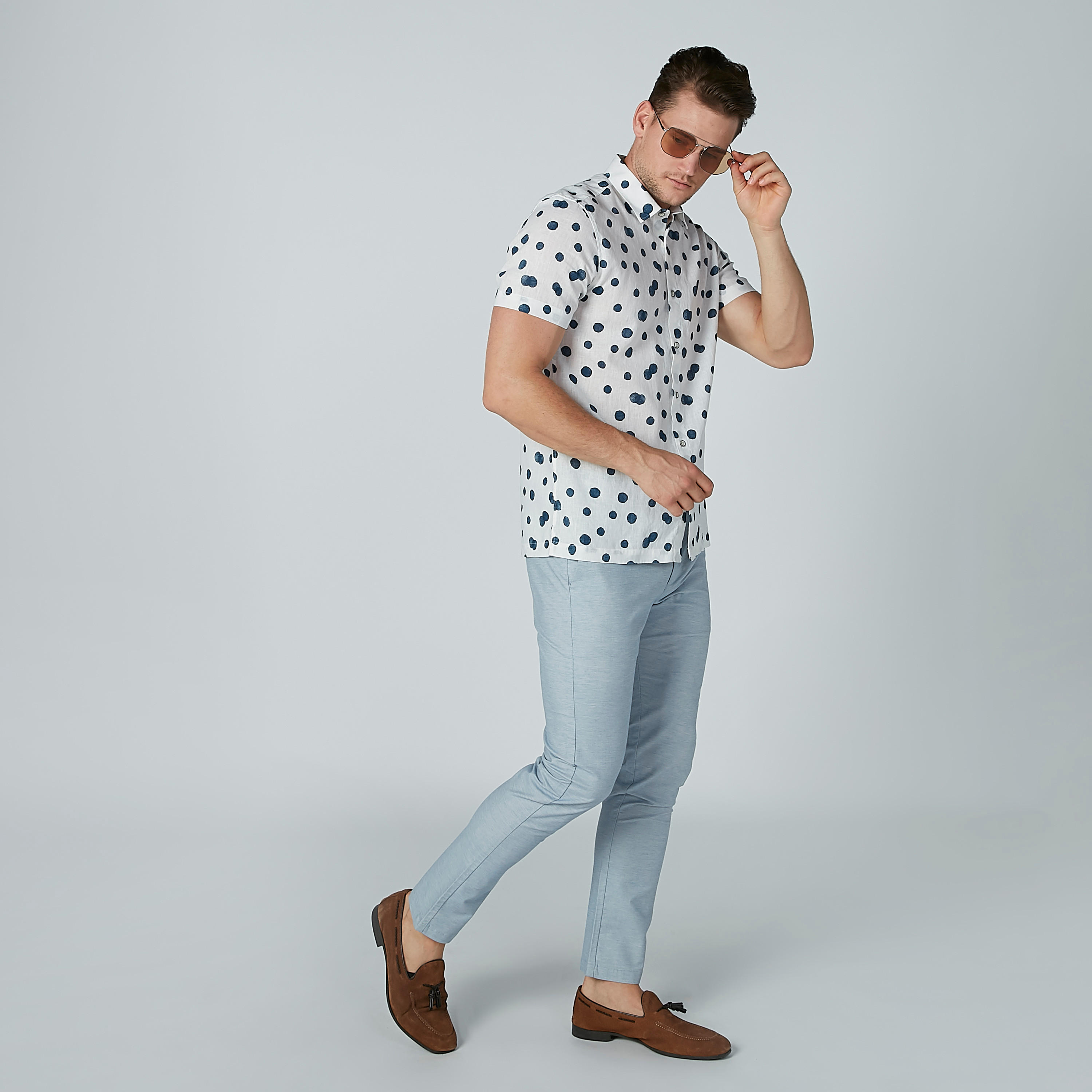 Printed Collared Shirt with Short Sleeves and Button Closure-men-clothing-shirts-image-1