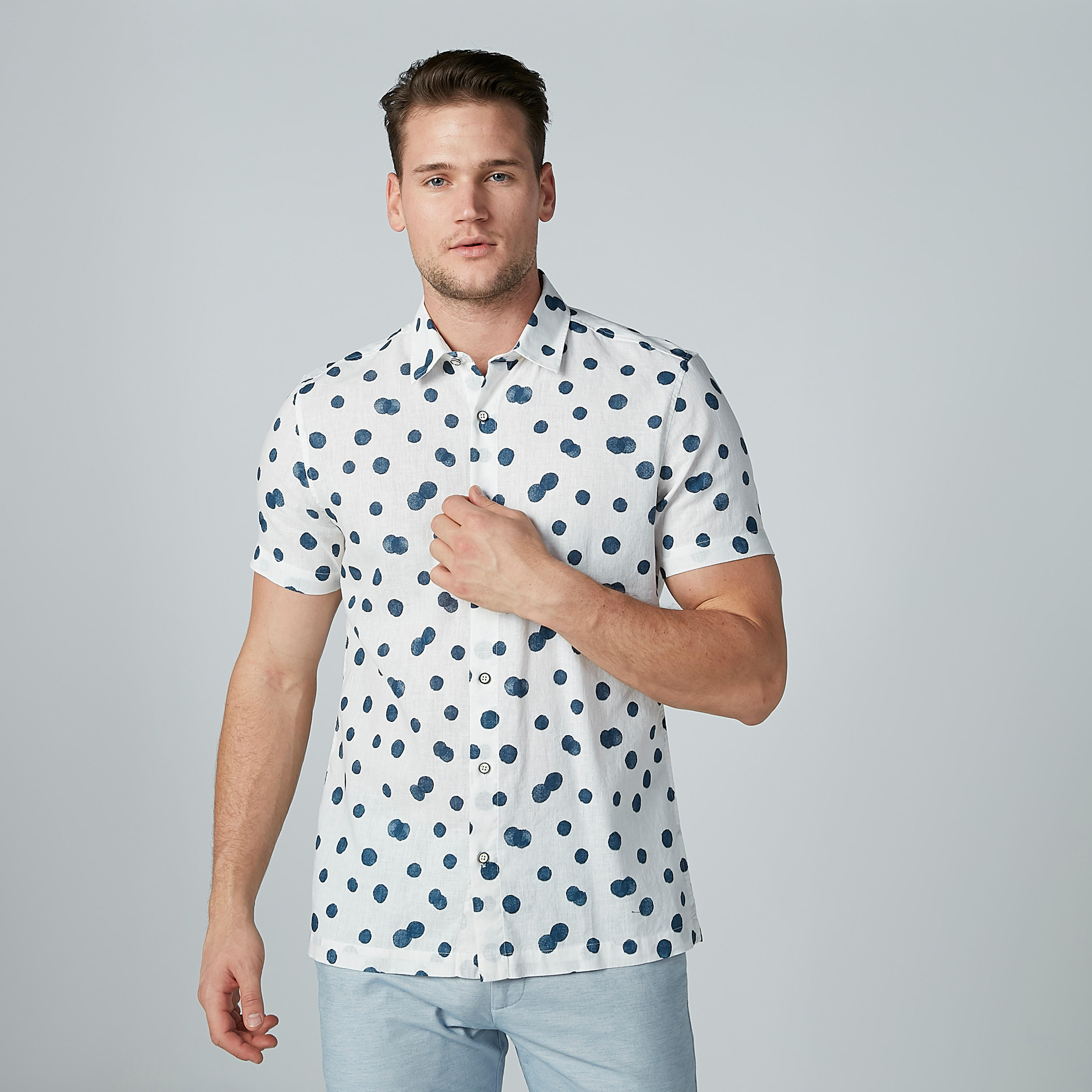 Printed Collared Shirt with Short Sleeves and Button Closure-men-clothing-shirts-image-2