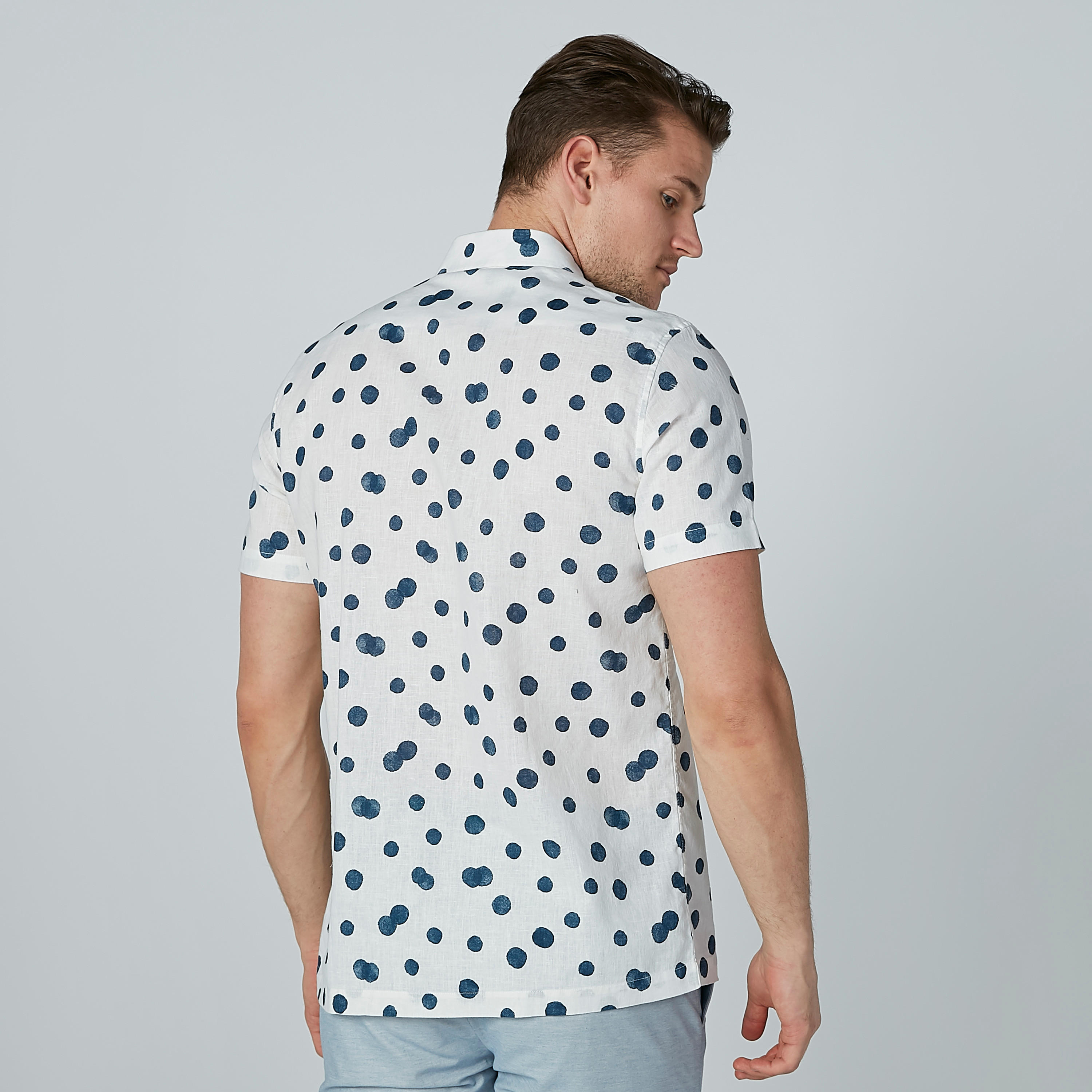 Printed Collared Shirt with Short Sleeves and Button Closure-men-clothing-shirts-image-3